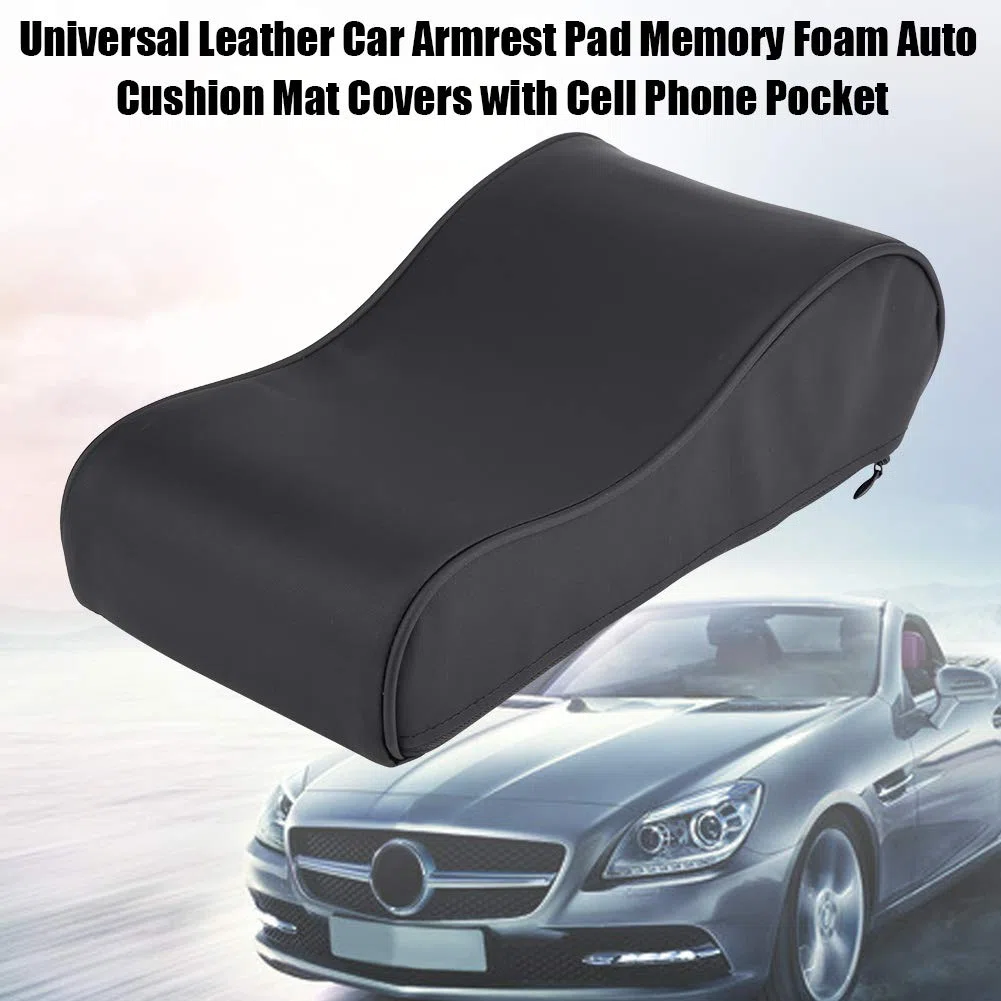 Akozon Cuscino Universale per Bracciolo per Auto in Pelle con Memory Foam, Comodo Tappetino per Auto con Tasca per Telefono per Veicoli SS e Compatti