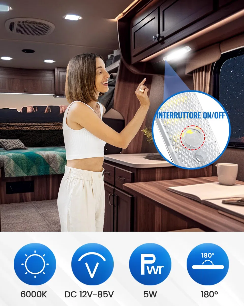 Luxvista Barra Luminosa LED 12V, Luci LED 12V per Furgone, 36 LED per Auto Interni con Interruttore ON/OFF per Camion Camper Furgone Barca Cucina, 6000K (4 Pezzi)