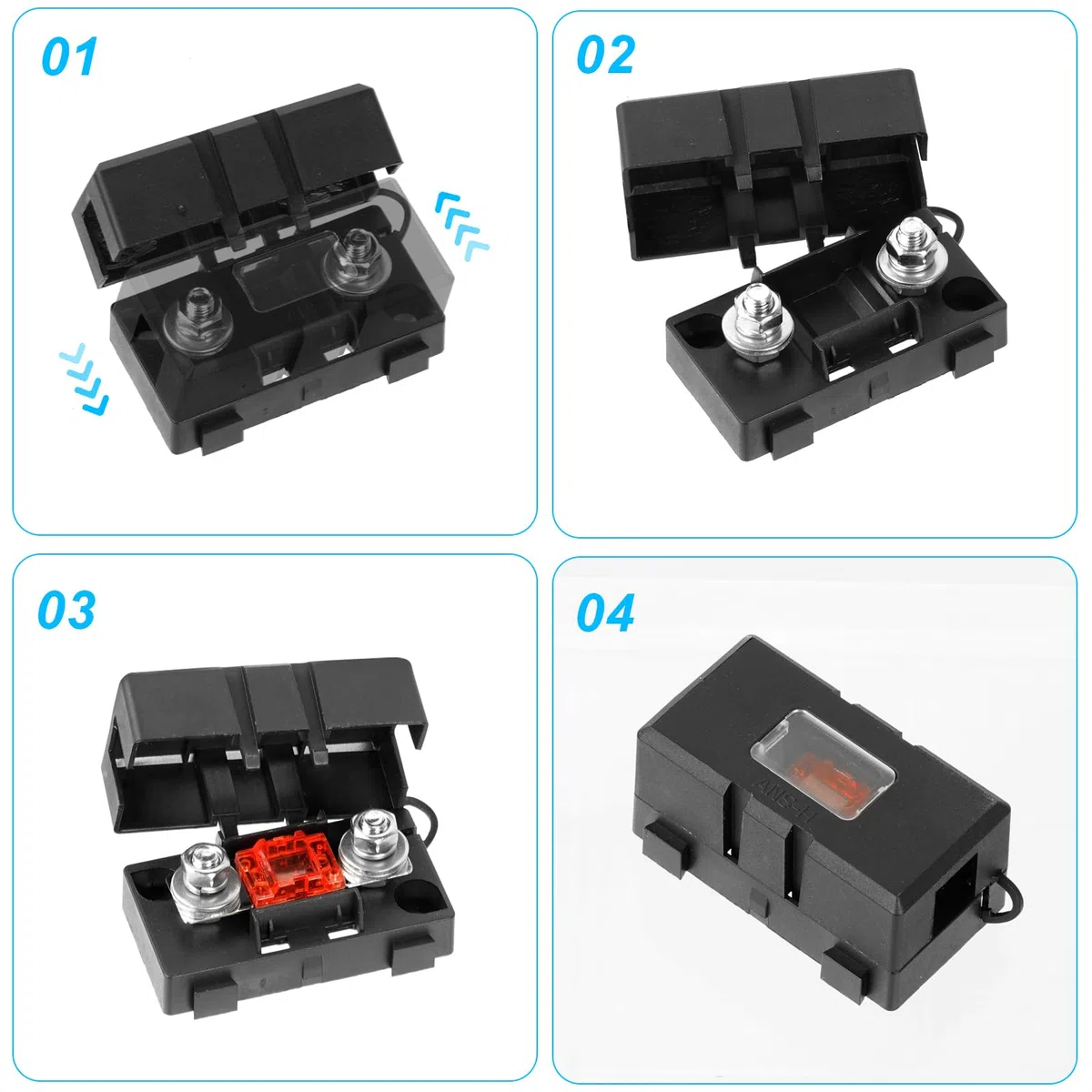 6 pezzi ANS Portafusibili e Fusibili Midi Auto 60A, 50A, 40A Portafusibile, Mega Fusibili per Auto, Roulotte, Camper