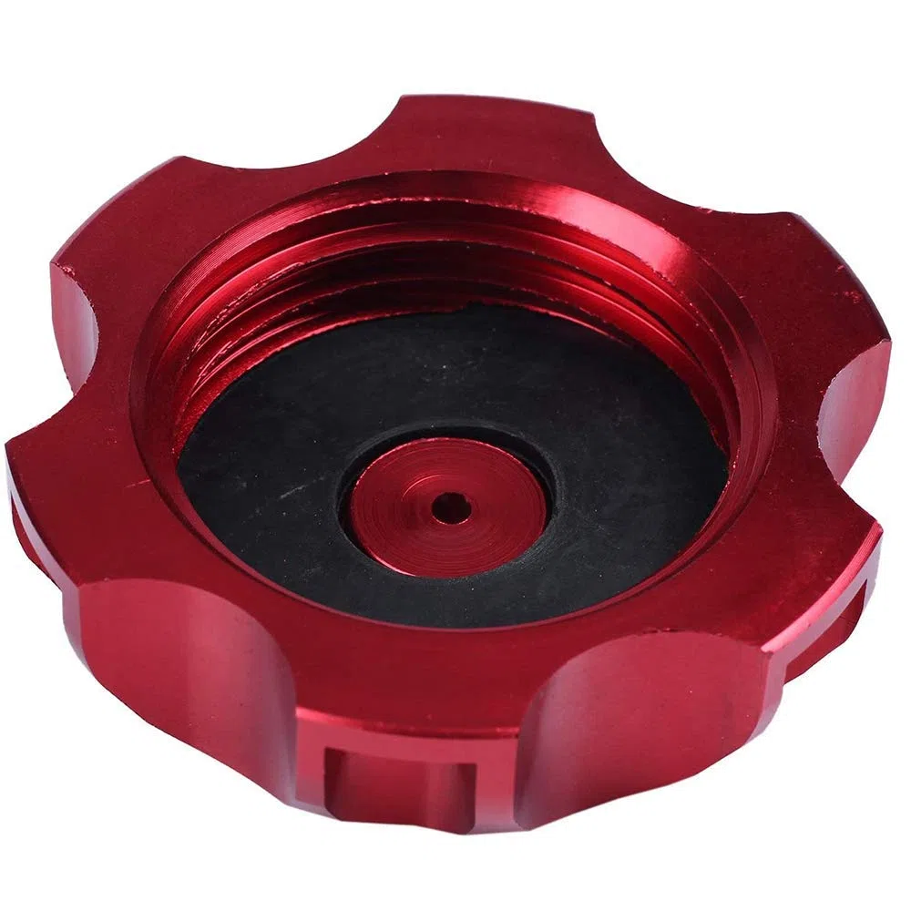 Tappo Serbatoio Moto 48,5 mm Rosso CNC con Valvola di Spurgo e Tubo Ventilazione, Universale per Dirt Bike Pit Bike ATV Quad