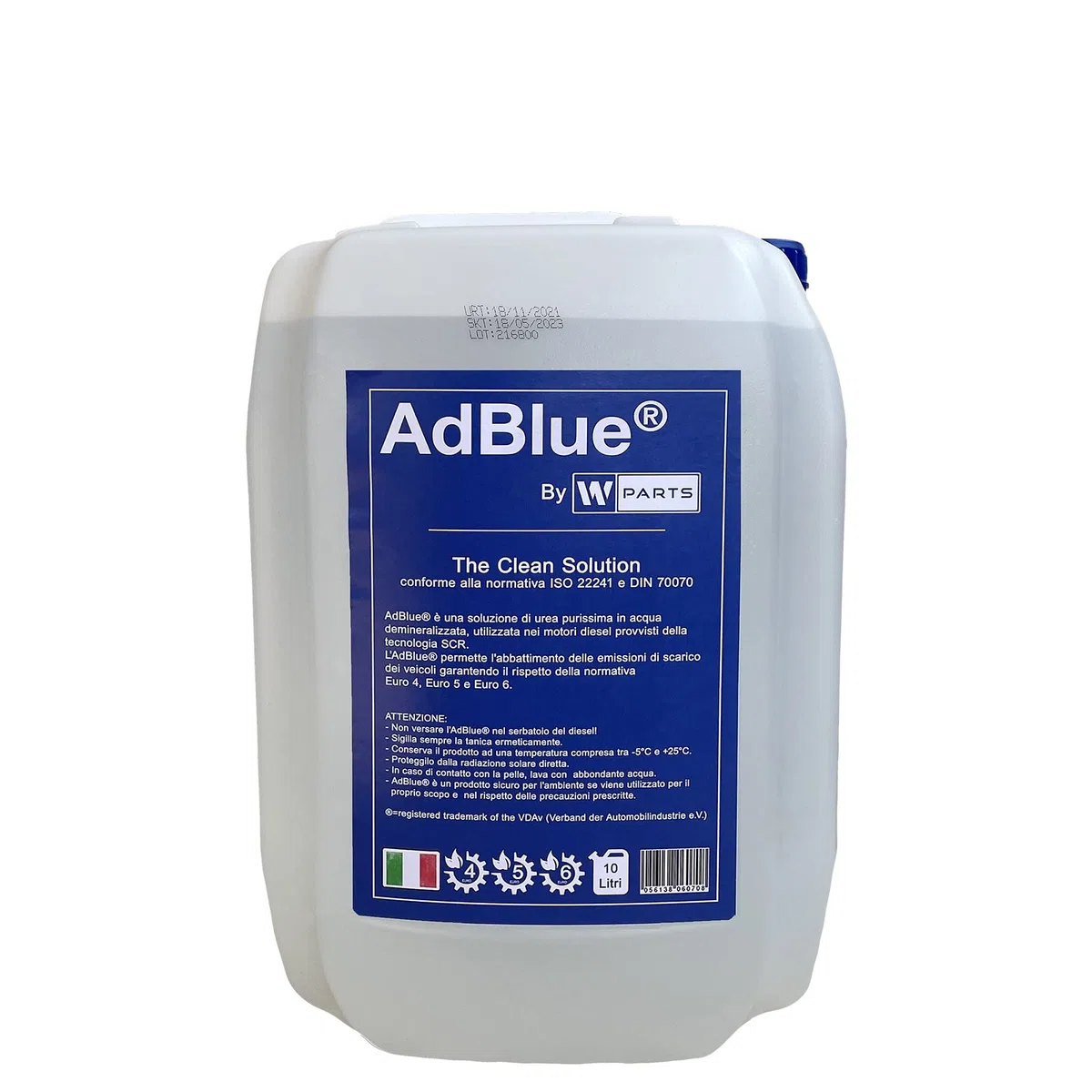 W-Parts ADBLUE AD Blue Tanica per Veicoli Euro 4, 5, 6 -SCR Auto Fusto 10 Litri - Italia