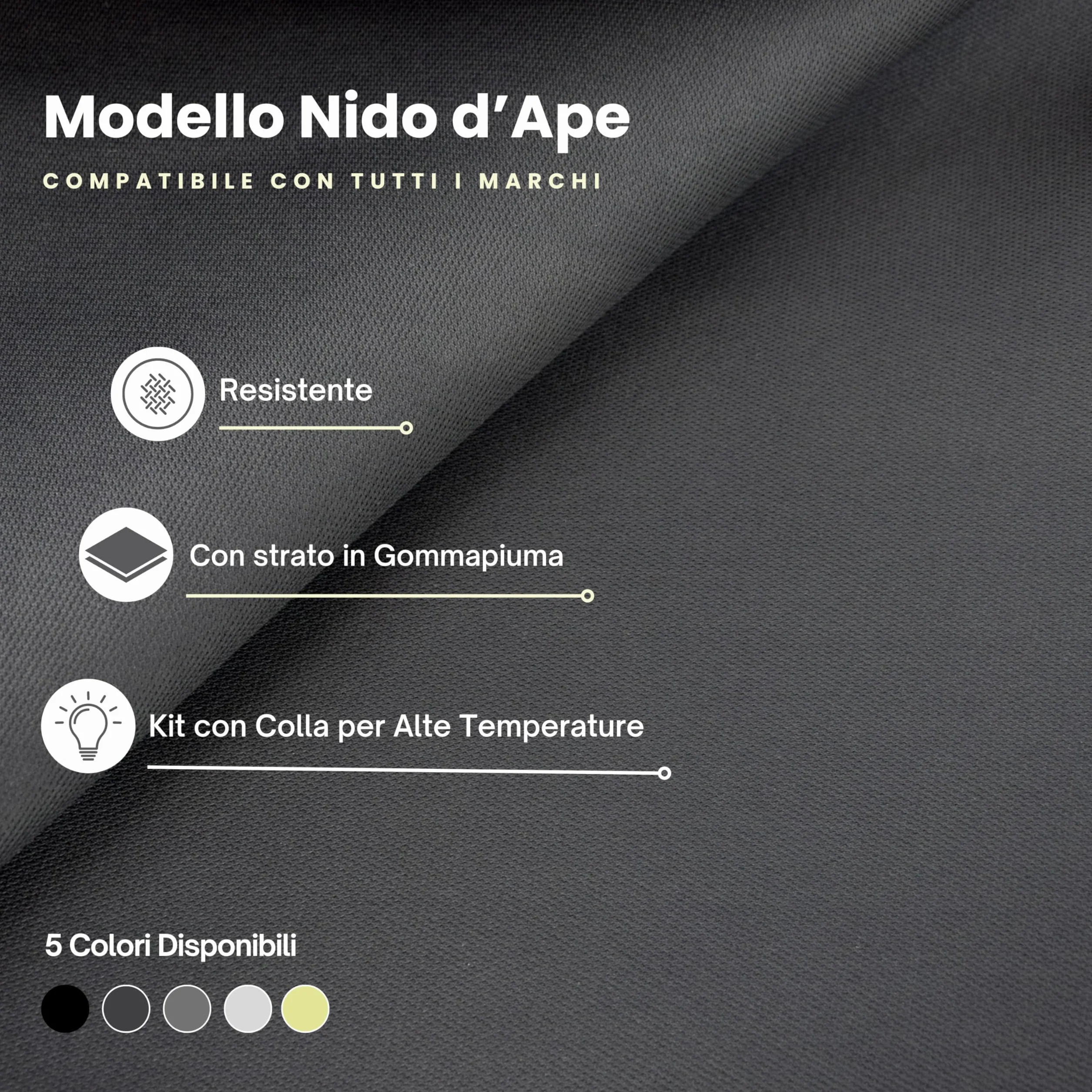 TENDAGGIMANIA Tessuto Cielo Auto Kit + Colla Alte Temperature -Modello NIDO D'APE - PERSONALIZZA MISURA E COLORE - Ripara Tetto Auto Scollato