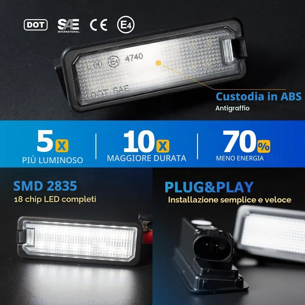 2 illuminazioni LED bianche per targa posteriore per Golf IV, V, VI, VII, Polo III, IV, V, Passat B7, B8, CC, Beetle, Lupo, Ibiza, Leon, Exeo, Altea, Canbus Led per luci di marcia diurna
