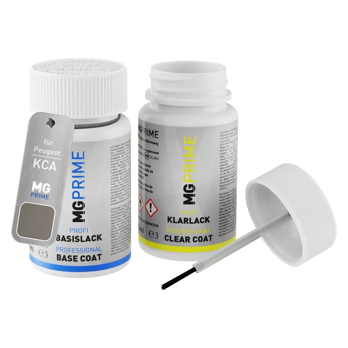 MG PRIME Vernice per auto Kit stilo di ritocco per Peugeot KCA Gris Artense Metallic/Cumulus Grey Metallic Vernice di base vernice trasparente ognuno 50ml