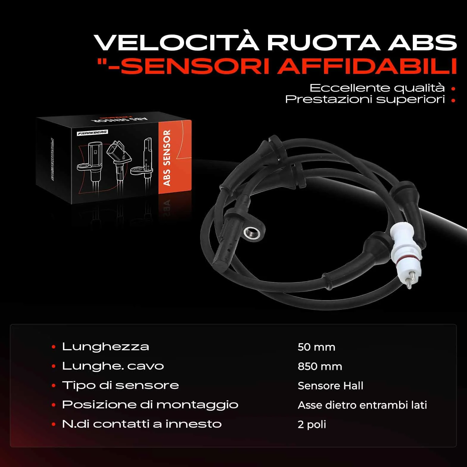 Frankberg Sensore Velocità Ruota ABS Sensore ABS 2-Poli Compatibile con Vivaro Furgone X83 Trafic II Bus JL Vivaro A Pianale/Telaio X83 Primastar Bus X83 Vivaro Combi X83 Replace# 8200184210