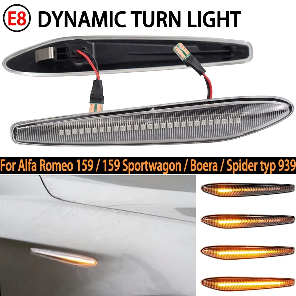 Kakulkomen1 paio Luce di segnalazione di direzione LED lampada indicatore parafango laterale dinamico Compatibile con Alfa Romeo 159/159 Sportwagon/Boera/Spider tipo 939