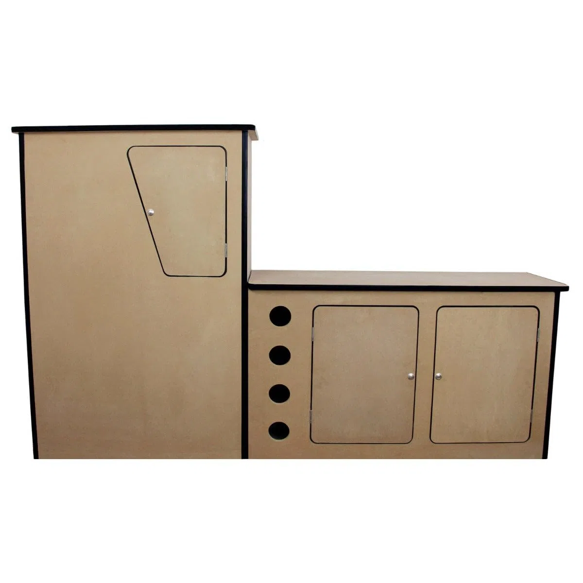 Cucina per camper Cucina da campeggio in MDF Interni Legno compensato Spessore: 18 mm 3 Armadi Spazio di stoccaggio Sinistra Controllo UE Incluso Portabottiglie Portabottiglie 4 Bottiglie Facile