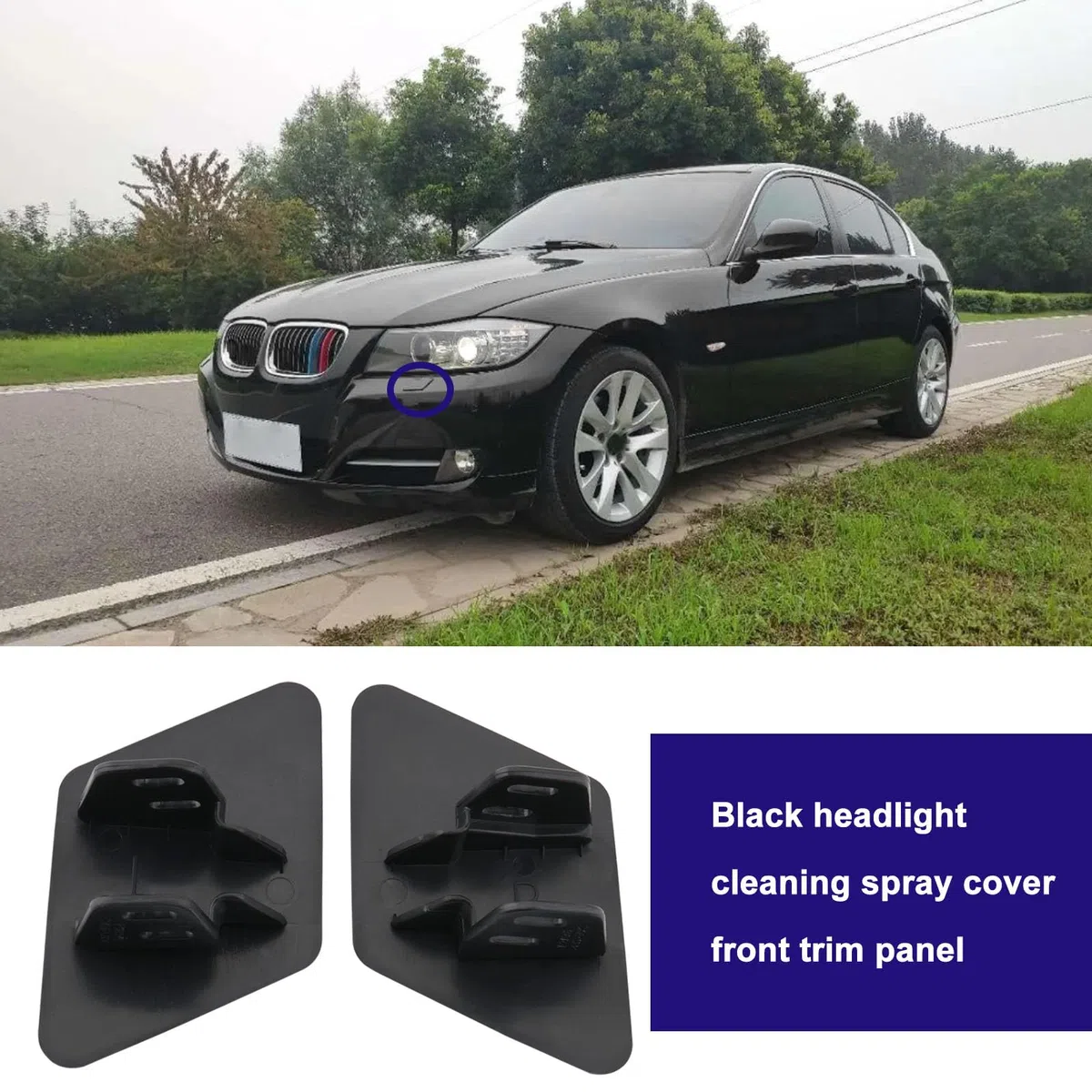 1 coppia di ugelli lavafari per paraurti anteriore sinistro e destro per auto, coperchio tappo 61678031307 61678031308 compatibile con BMW Serie 3 E90 2005-2009 Nero