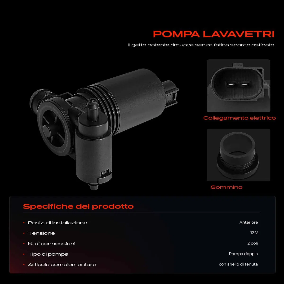 Frankberg Pompa lavavetri Pompa acqua lavaggio Pulizia vetri Anteriore 2-Poli Compatibile con Juke F15 Tiida C11 Tiida SC11 Replace# 28920EL00A,377152