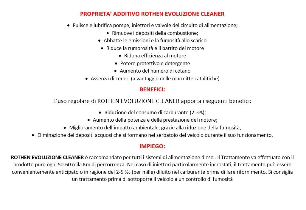 ROTHEN Evoluzione Cleaner, Detergente per Sistema di Alimentazione Diesel, Trattamento Professionale per Pompe e Iniettori, 400 ML (1)