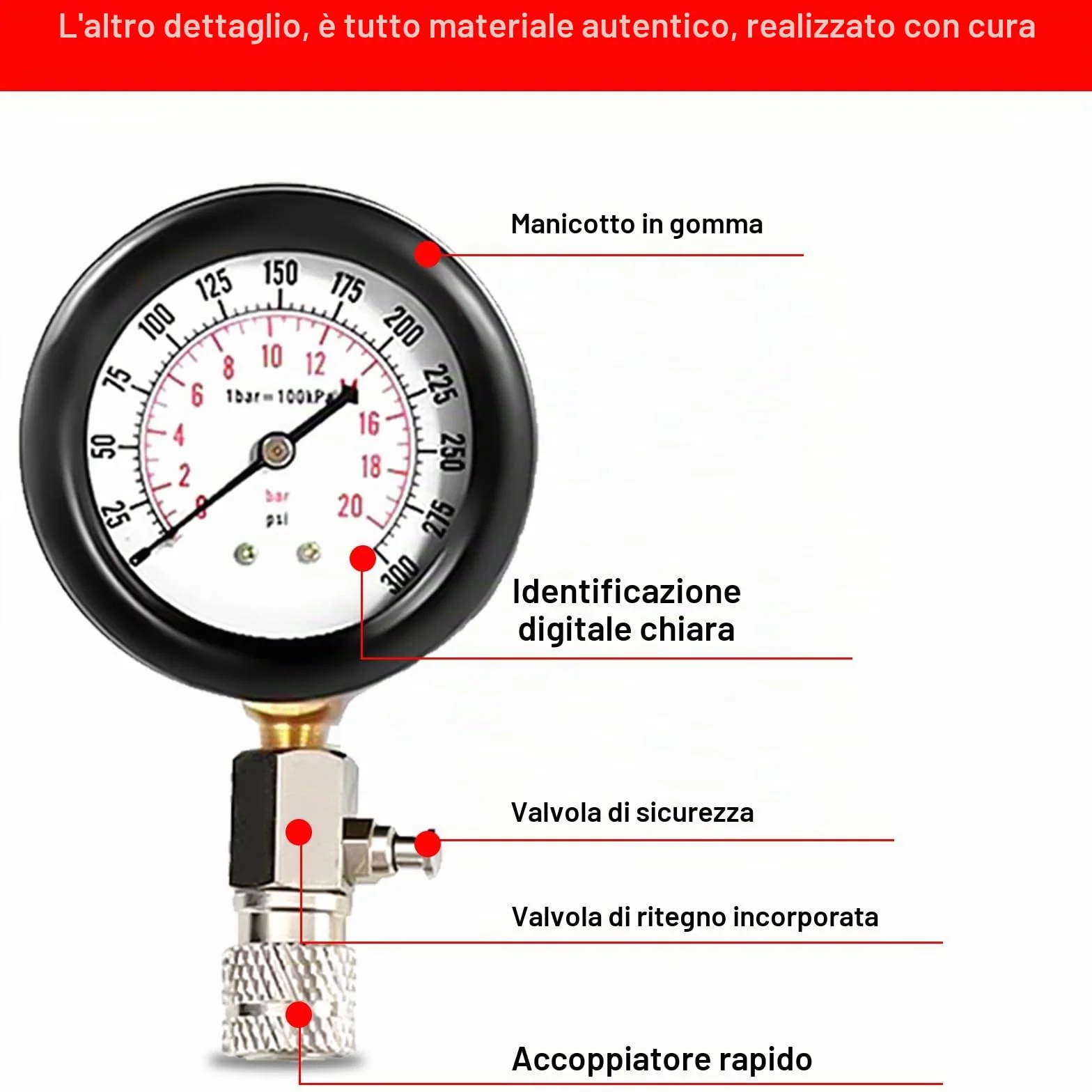 Kit Tester di Compressione per Auto: Set di 4 Adattatori e Valigia, Misuratore di Compressione Motore a Benzina 0-20 Bar o 0-300 PSI, per Camion, Moto