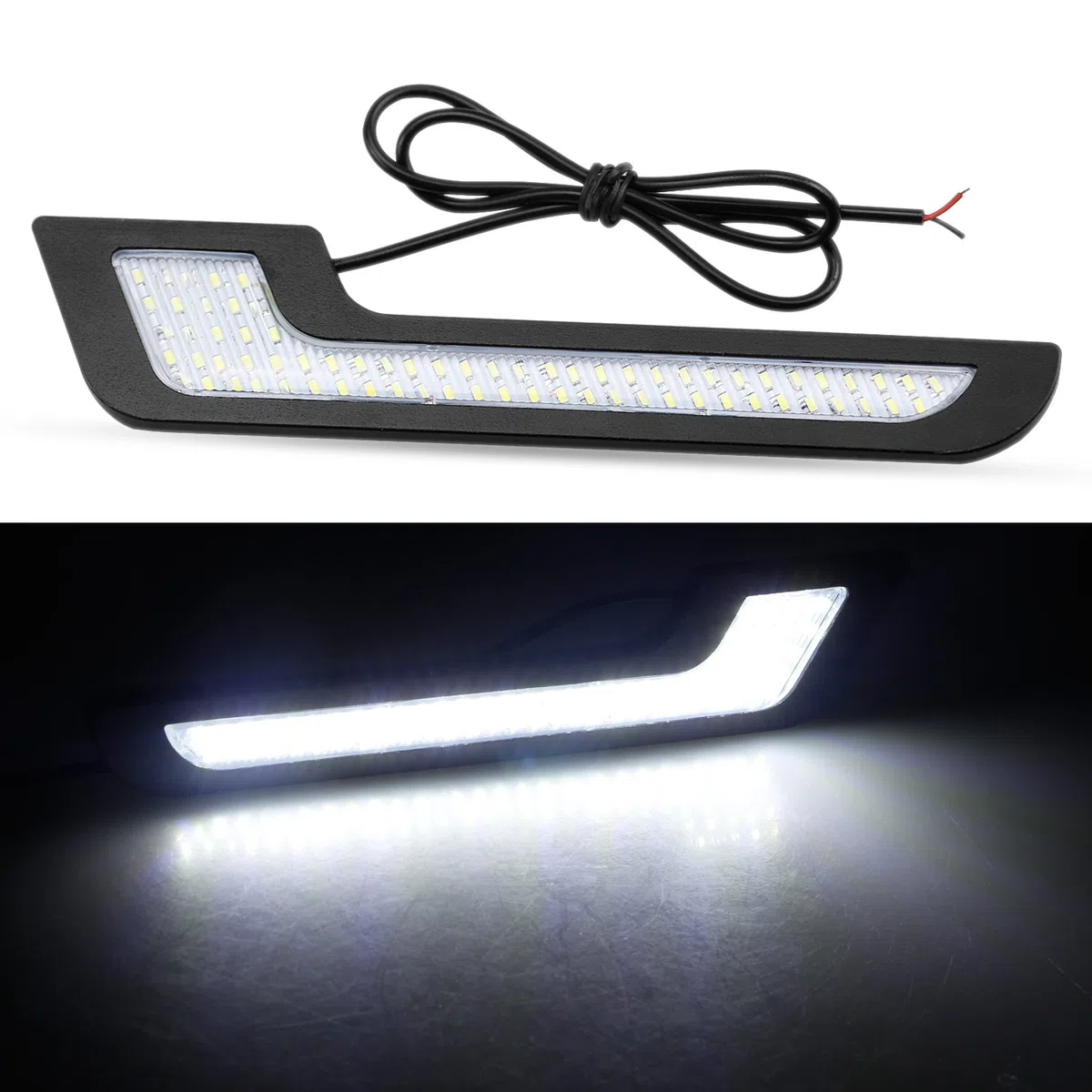Luci di Marcia Diurna a LED Bianco a Forma di L, 72 Lenti in Vetro SMD con Adesivo Posteriore da 12 V DRL 6 W, lampada LED fai da te 100% Impermeabile, Garanzia 1 anno (2 Confezioni)