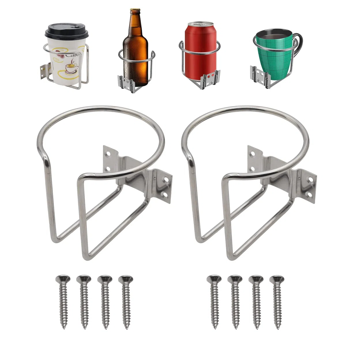 Geloo 2 portabicchieri universali per auto, in acciaio inox, a forma di anello per barche, yacht, camper, per barche, binari, montaggio a parete, lattine di bevande, tazze, bottiglie, birra