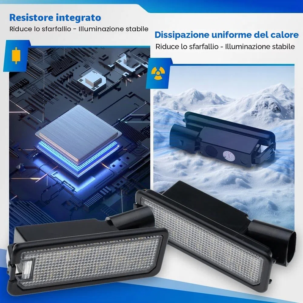 2 illuminazioni LED bianche per targa posteriore per Golf IV, V, VI, VII, Polo III, IV, V, Passat B7, B8, CC, Beetle, Lupo, Ibiza, Leon, Exeo, Altea, Canbus Led per luci di marcia diurna
