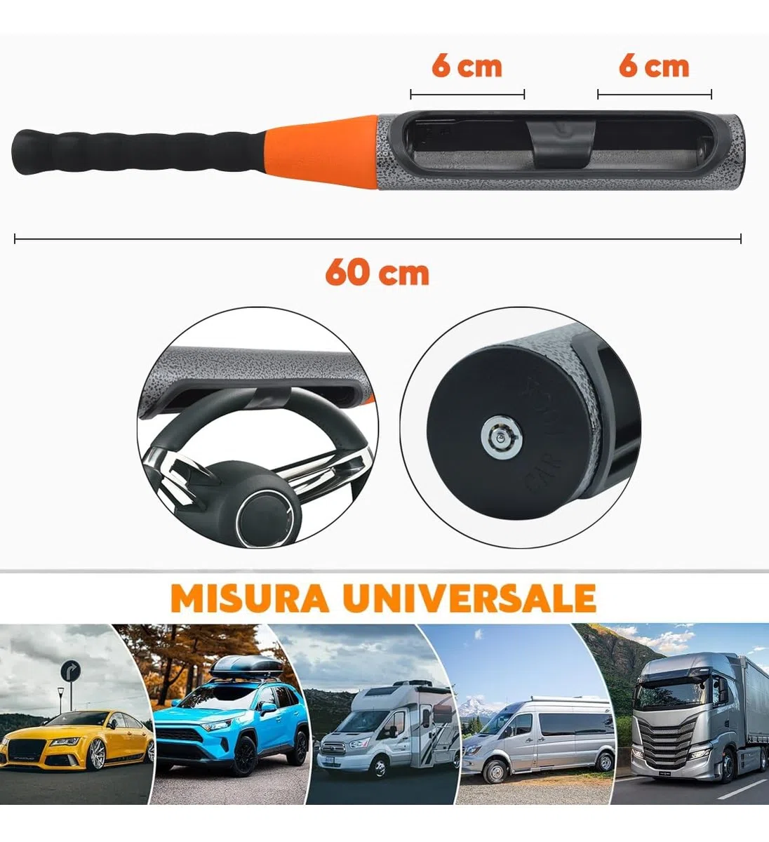 Antifurto Auto Universale, Bloccasterzo a forma di Mazza da Baseball per Auto, Furgoni e Camper, Antifurto Auto Meccanico, Blocca Volante - BASEBALL LOCK varie colorazioni