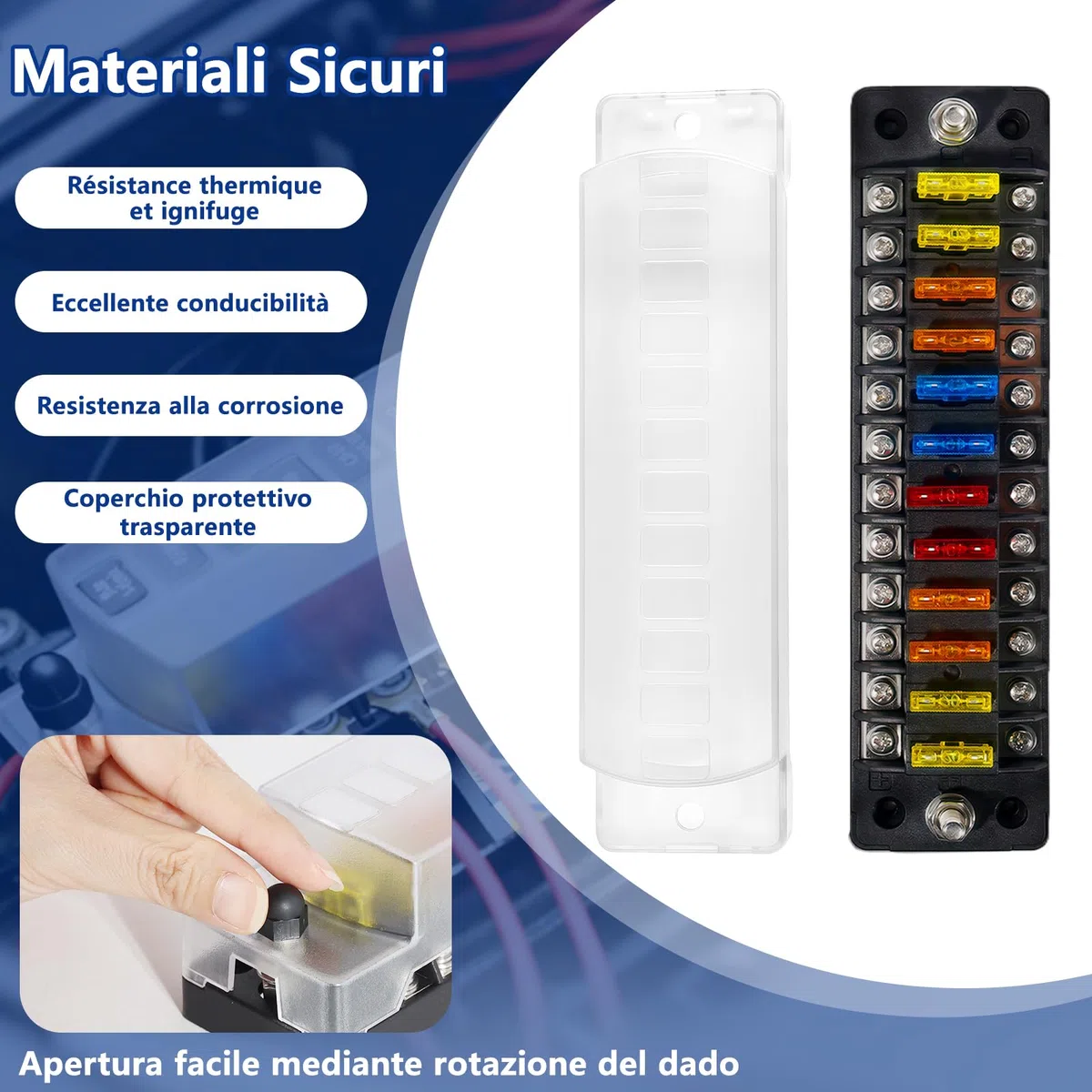 Portafusibili 12V ermetico, 12 vie scatola fusibili ATC/ATO con barra collettrice negativa, senza LED, per auto barca camper roulotte SUV camion – 12 circuiti