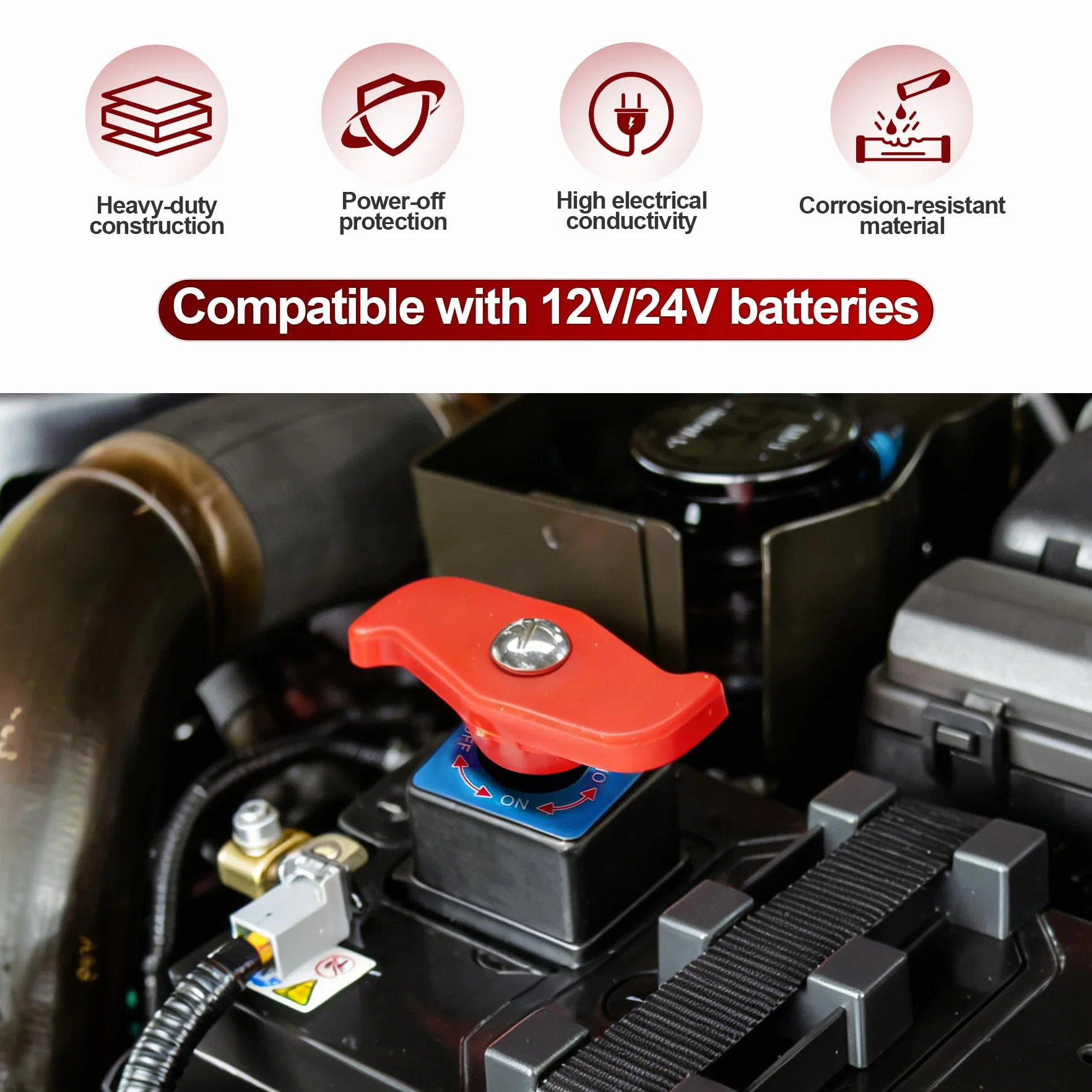 TZEKING 2PCS Interruttore di interruzione dell'alimentazione della batteria dell'auto,12 V-48 V interruttore di disconnessione regolabile in rame pur per auto, moto, barca, roulotte