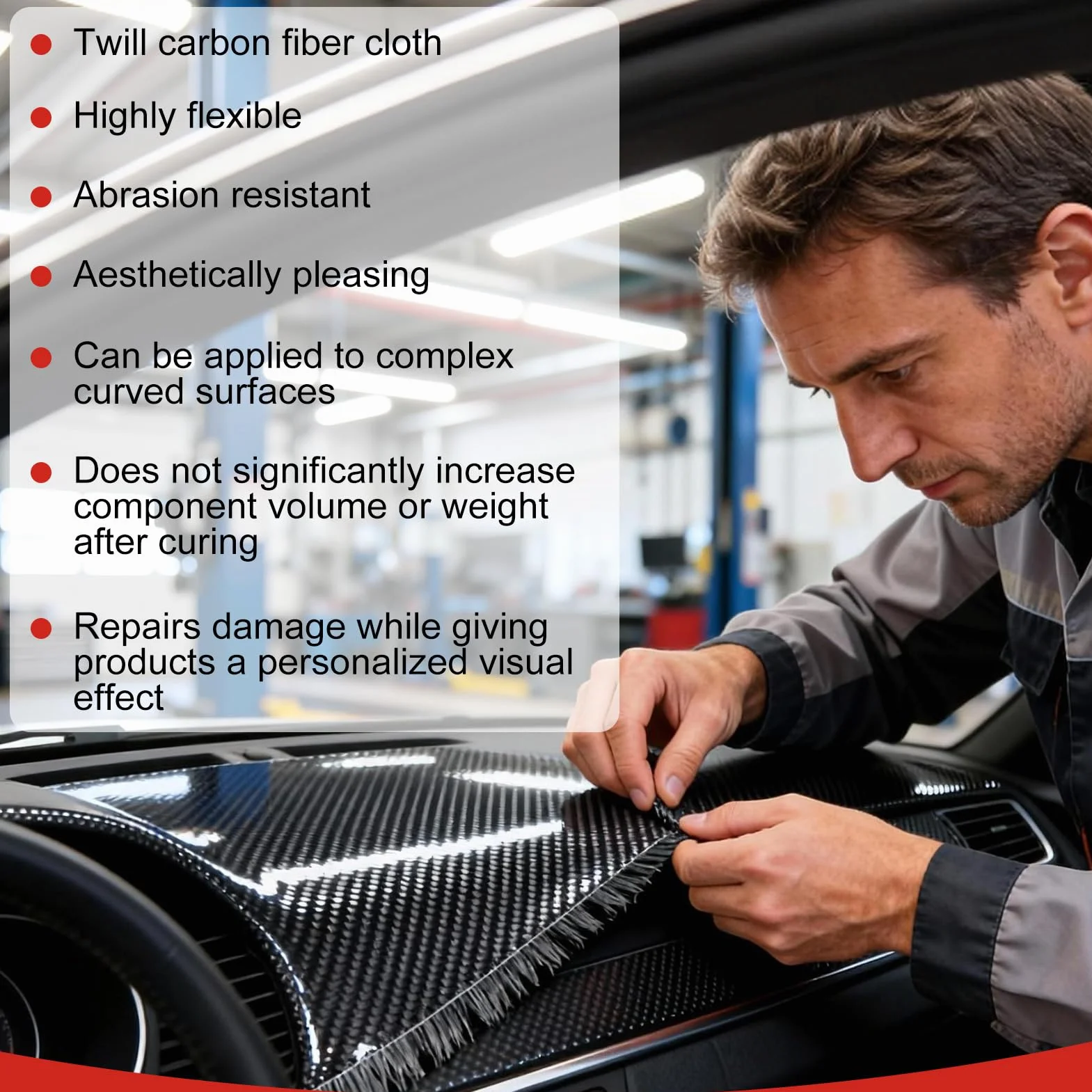 Kit di Riparazione Ultra Veloce in Fibra di Carbonio, Kit Epoxy Riparazione Resina + Tessuto in Fibra di Carbonio 20x60cm, Adatto per Il Rinforzo e Riparazione di Automobili, Motociclette, Navi