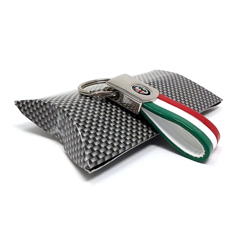 4R Quattroerre.it Portachiavi Elite Alfisti, Carbon Argento Olografico con Logo Alfa