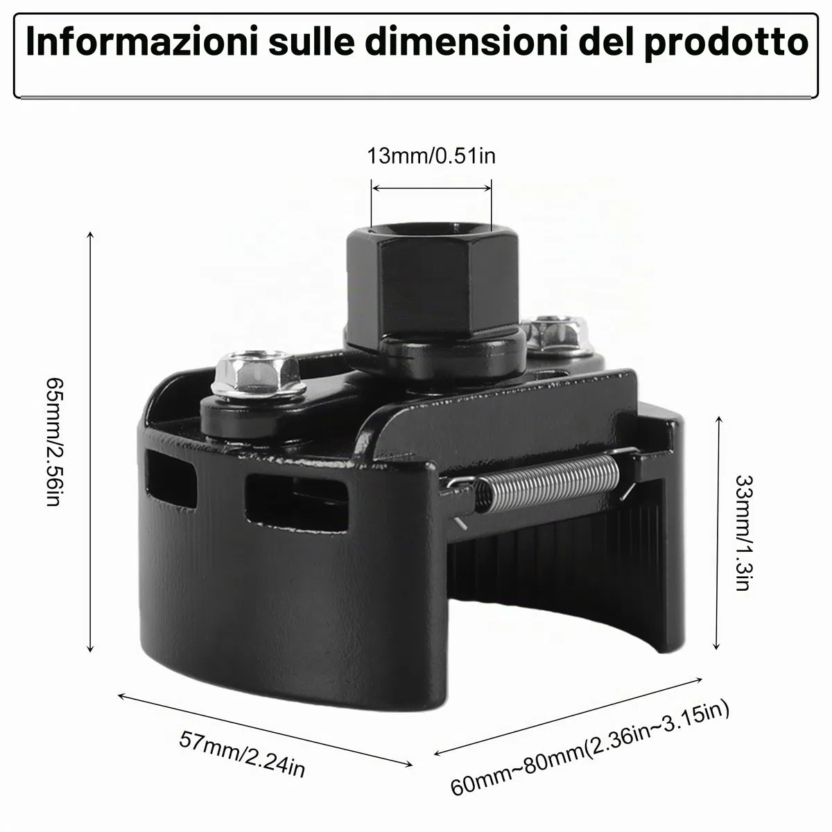 Chiave Filtro Olio Auto 60-80 mm, Regolabile Chiave Filtro Olio Moto, a 2 Griffe per Facile Rimozione, 1/2" Chiave per Filtro Olio Universale, per Auto Moto