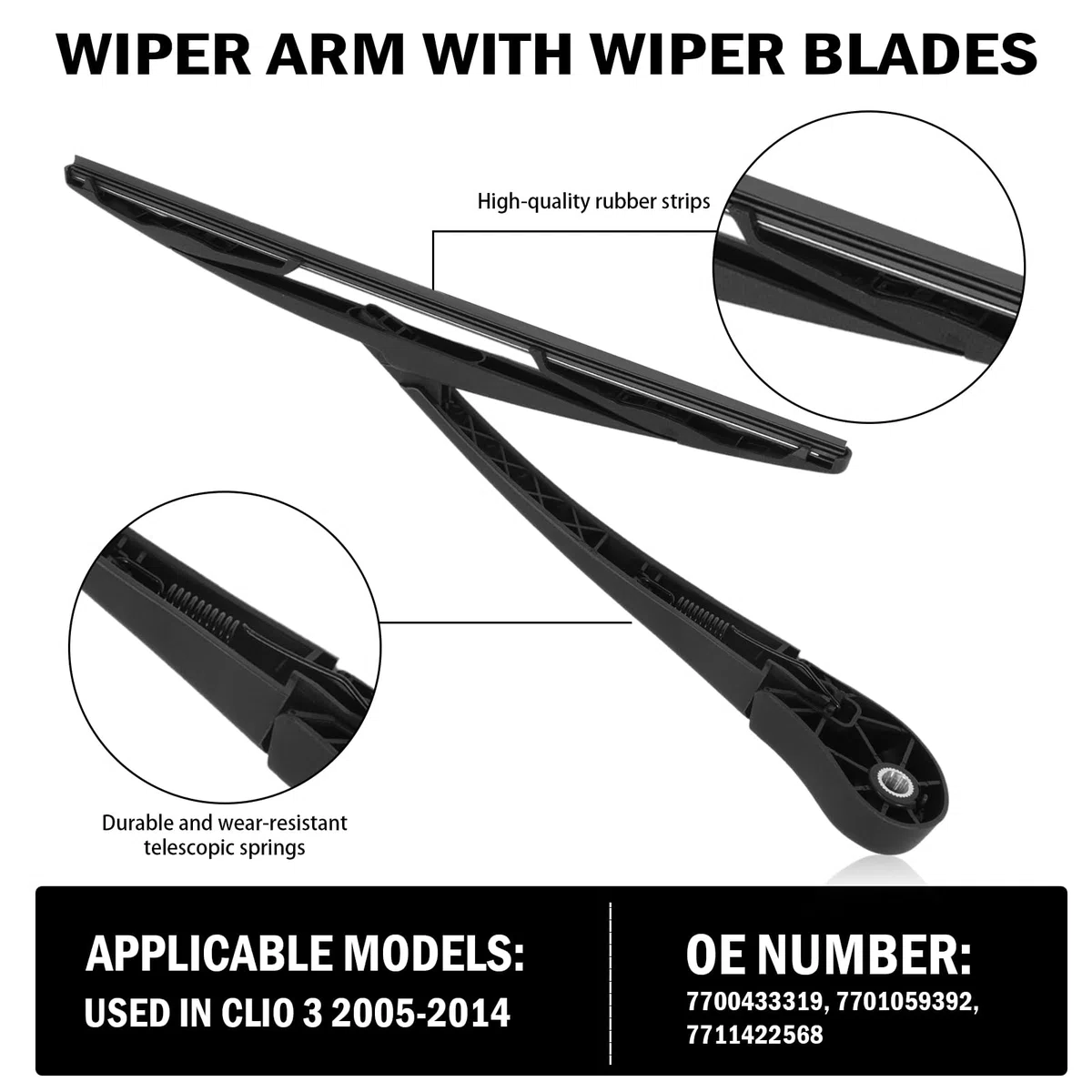 Tergicristallo posteriore per Clio 3 2005-2014 Braccio e lama tergicristallo posteriore braccio con Braccio tergicristallo posterior per Clio III (BR0/1, CR0/1) 7700433319 7701059392