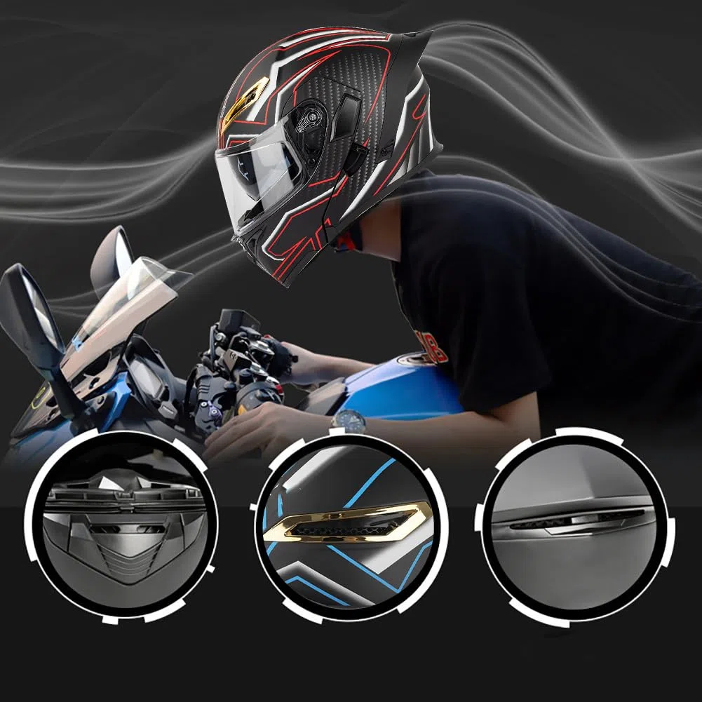 Casco Modulare Moto Bluetooth Integrato Casco Moto con Integrale Doppia Visiera Specchio Risposta Automatica Certificazione ECE Casco Integrale Scooter Face Racing