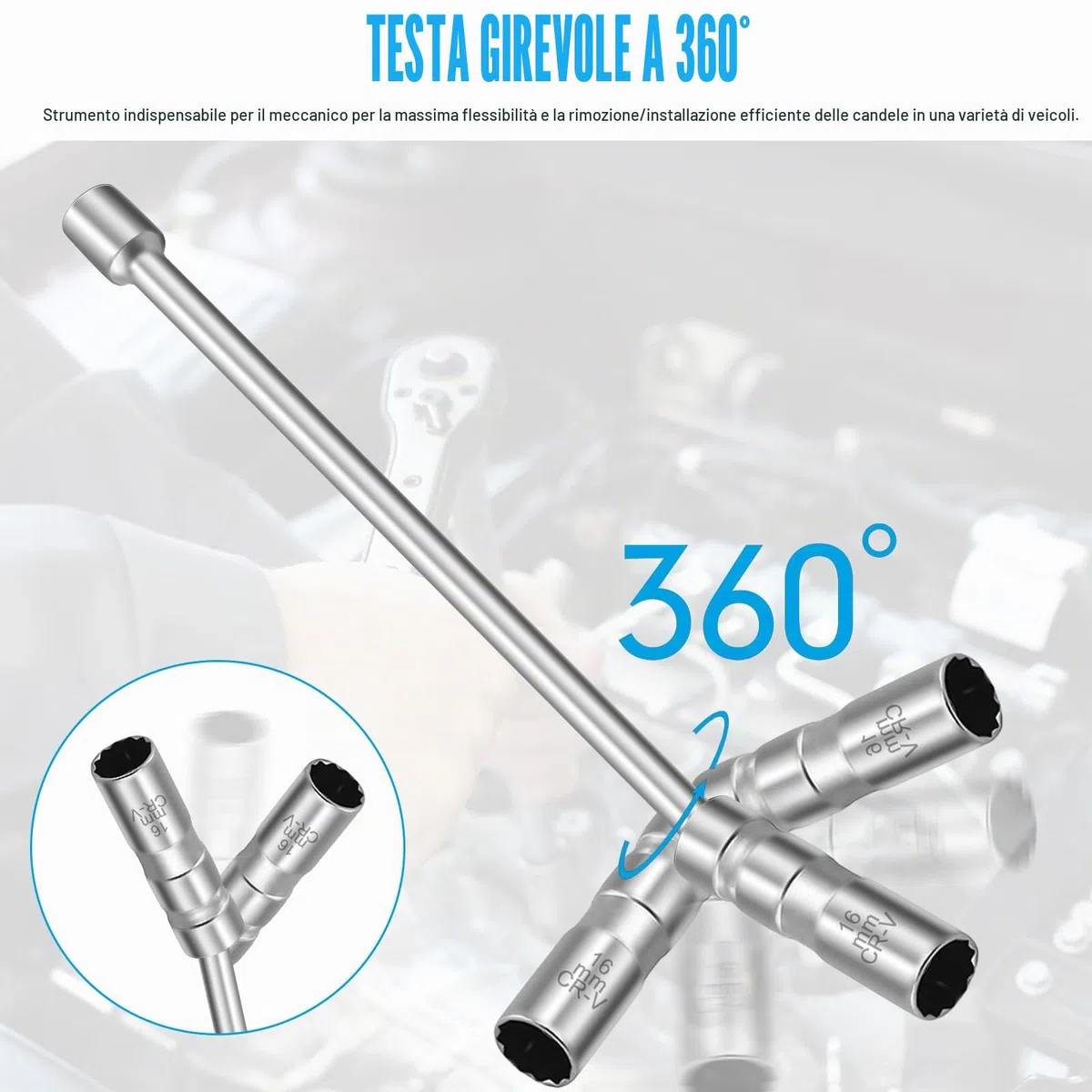 Chiave Candela 16 MM Universale: HOMURY Chiave a Bussola, 30 cm di Prolunga, Flessibile Attacco da 3/8" per Strumento di Rimozione della Candela, Chiave a Cricchetto