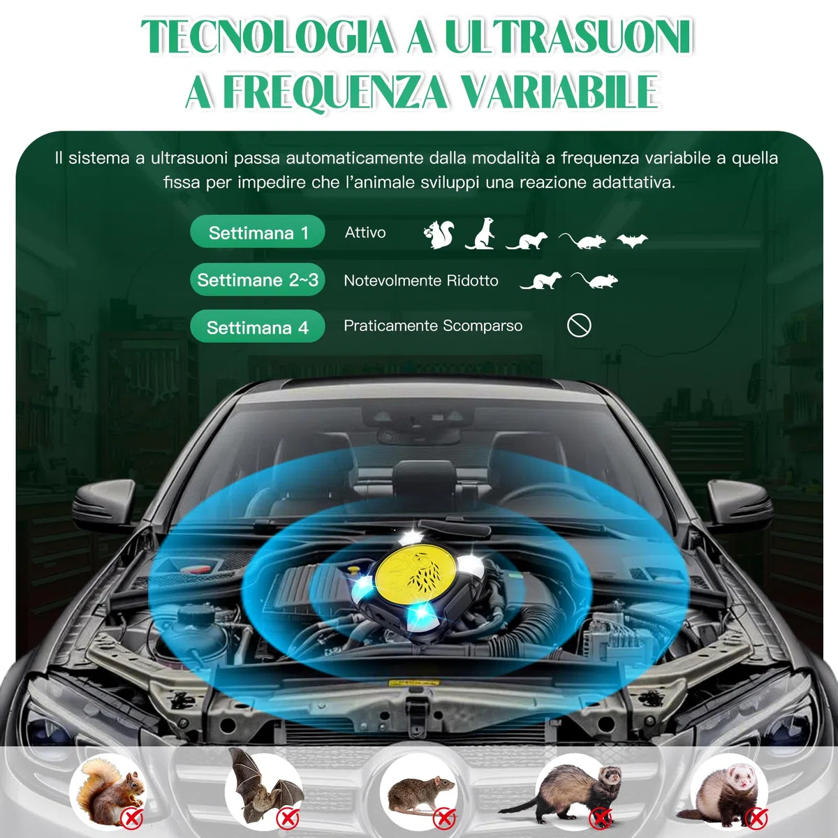 Onherm Repellente Topi per Auto con Flash, Anti Martora Auto, Alimentatore per Veicoli 12V e USB, Repellente Ultrasonico per Roditori Adatto per Auto, Garage, Case e Soffitte(1 unità)