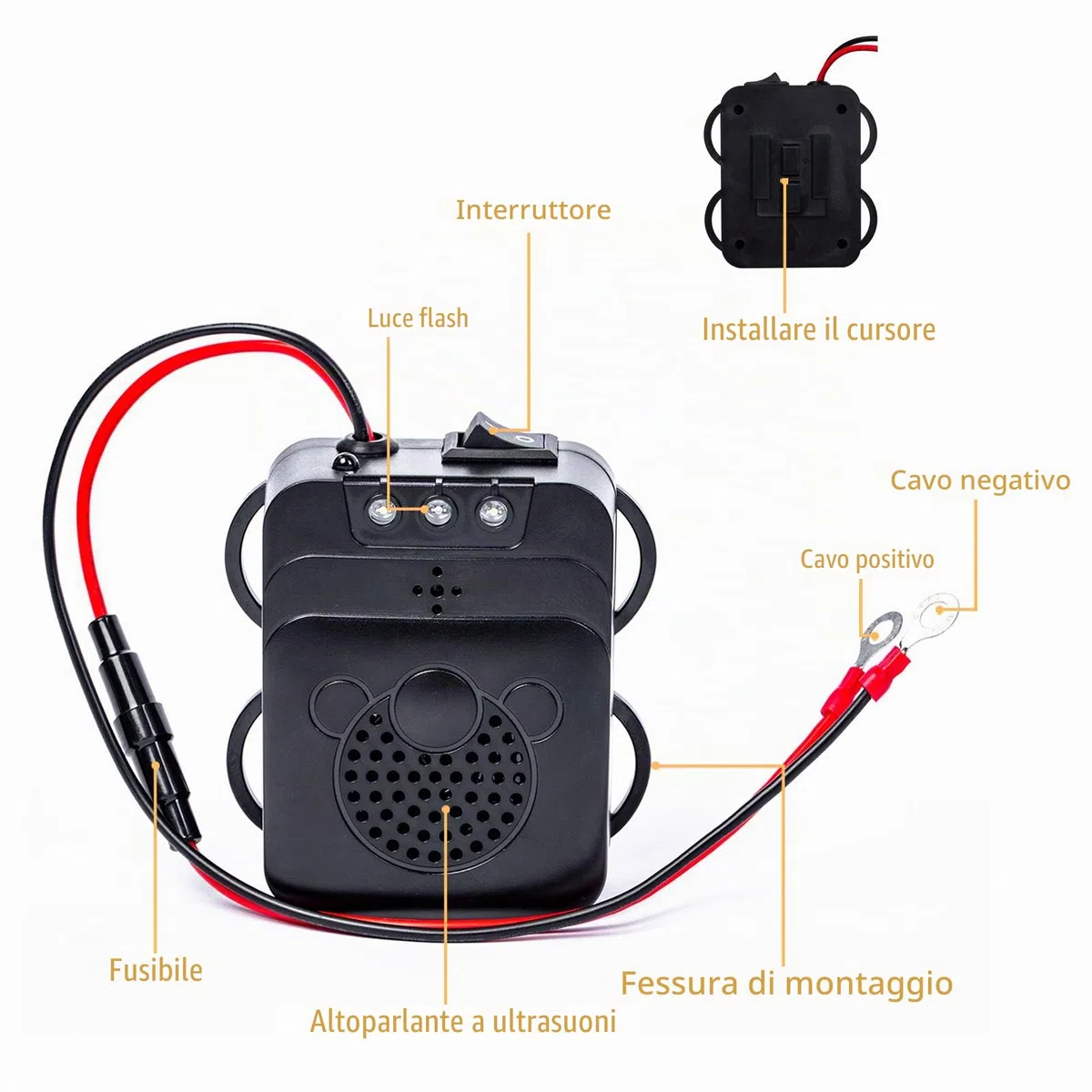 Grunda - Repellente ad ultrasuoni per Auto, Repellente Ultrasuoni per Topi, 12 kHz-25 kHz, Collegamento a Batteria da 12 V, Frequenza Variabile, per Motore Auto, Topi e Altri Roditori Infestanti