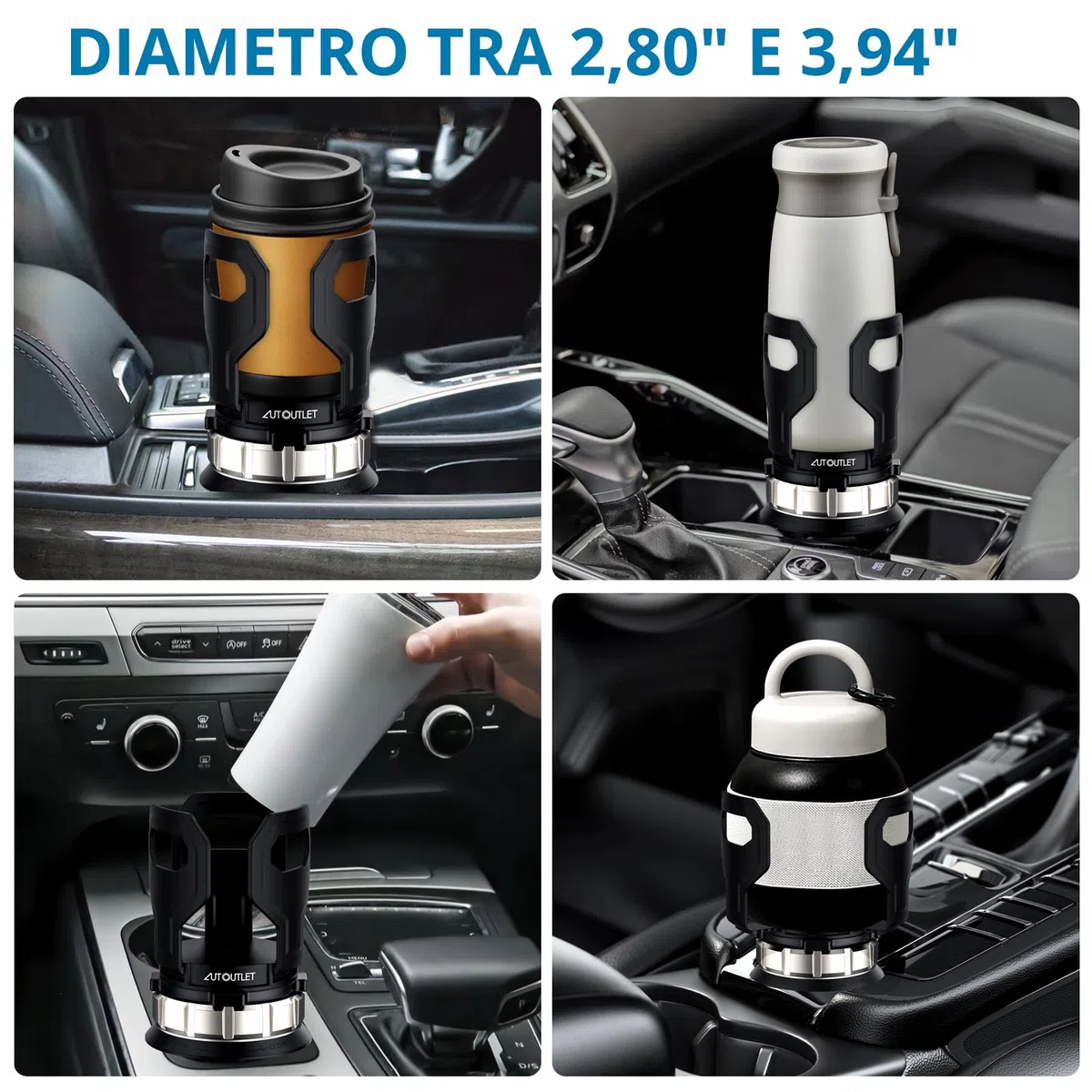 AUTOUTLET Espansore Portabicchieri per Auto, Adattatore Universale Regolabile per Tazze, Bottiglie e Bevande,Design Elastico con Base Adattabile (7,1-9,5 cm)/Materiale ABS