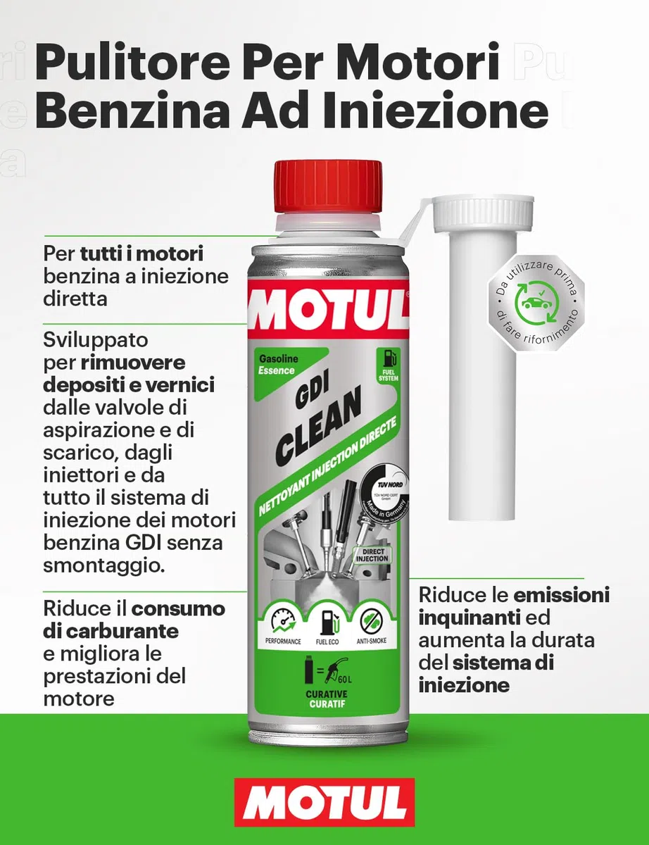 Motul - Pulitore per Motori Benzina ad Iniezione Diretta - Additivo Curativo per Motore Benzina - Massime Prestazioni del Motore - da Utilizzare Prima di Fare Rifornimento - GDI Clean - 300 ml