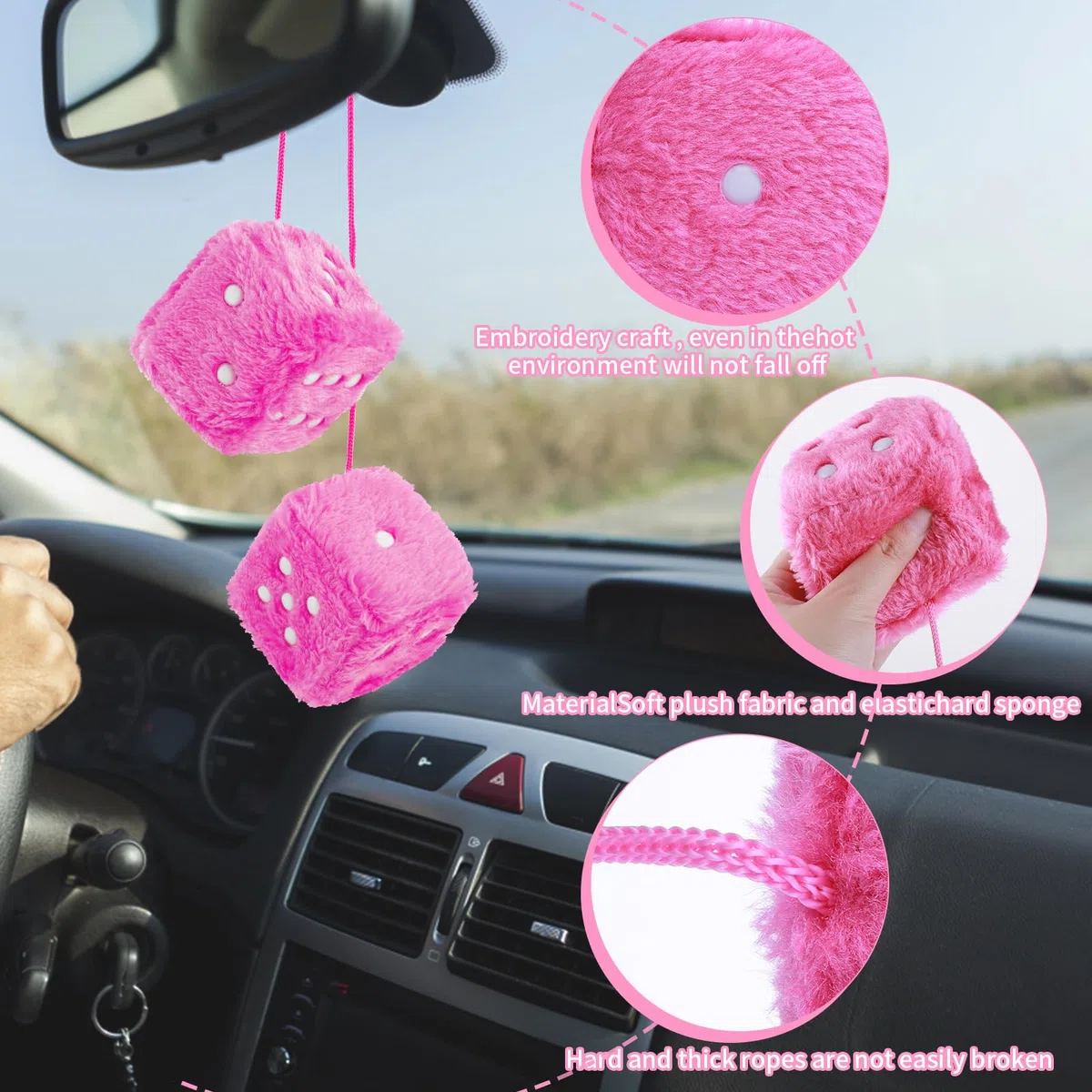 Dadi Di Peluche Auto, Un Paio Di Dadi Peluche Appesi, Accessori Auto Dadi Peluche Rosa Accessori Dadi Peluche Auto Specchietto Retrovisore Interno Auto Accessori Appesi 2.75 Pollici Dadi Auto