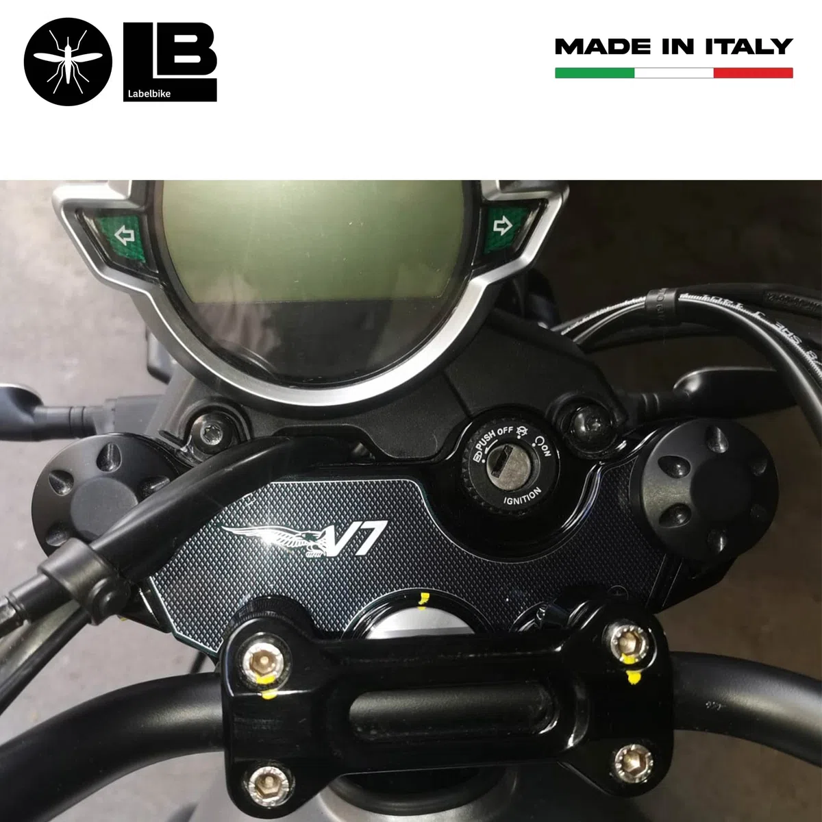 labelbike - Adesivo 3D Moto Piastra Forcella Sterzo Protezione e Decorazione in Resina compatibile con Moto Guzzi V7 Stone e Special