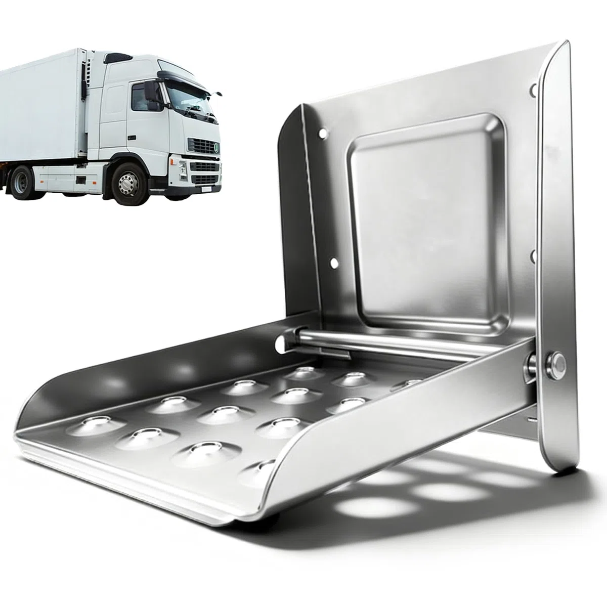 1 pezzo in lamiera di acciaio zincata, gradino pieghevole per camion, gradino fino a 150 kg, antiscivolo, pedane per accessori, furgone, roulotte, rimorchi, aiuti per salita