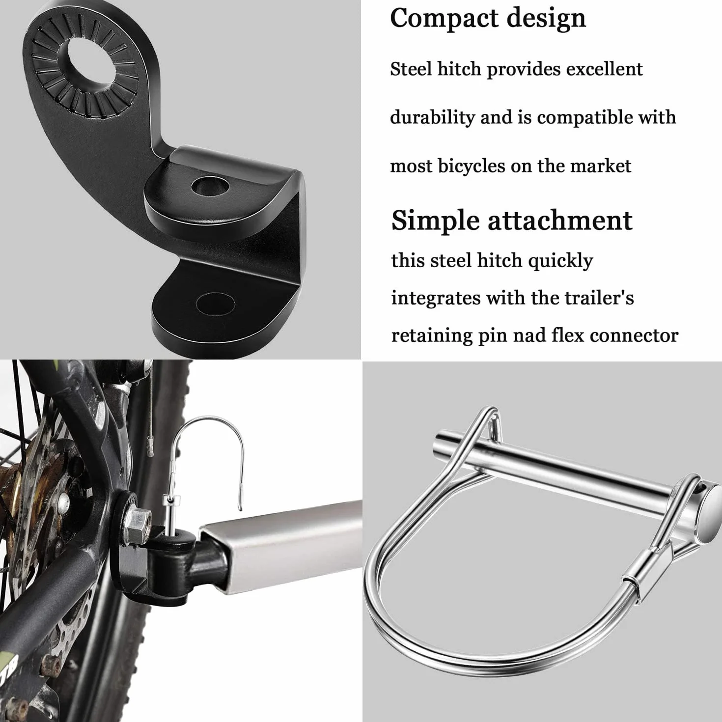 Accoppiatore Per Rimorchio Bicicletta,2 Pezzi Biciclette Gancio Traino Con Perni di Bloccaggio,Gancio di Traino per Rimorchio Bici in Acciaio,Per Bambini Rimorchio Per Cani Testa di Trazione