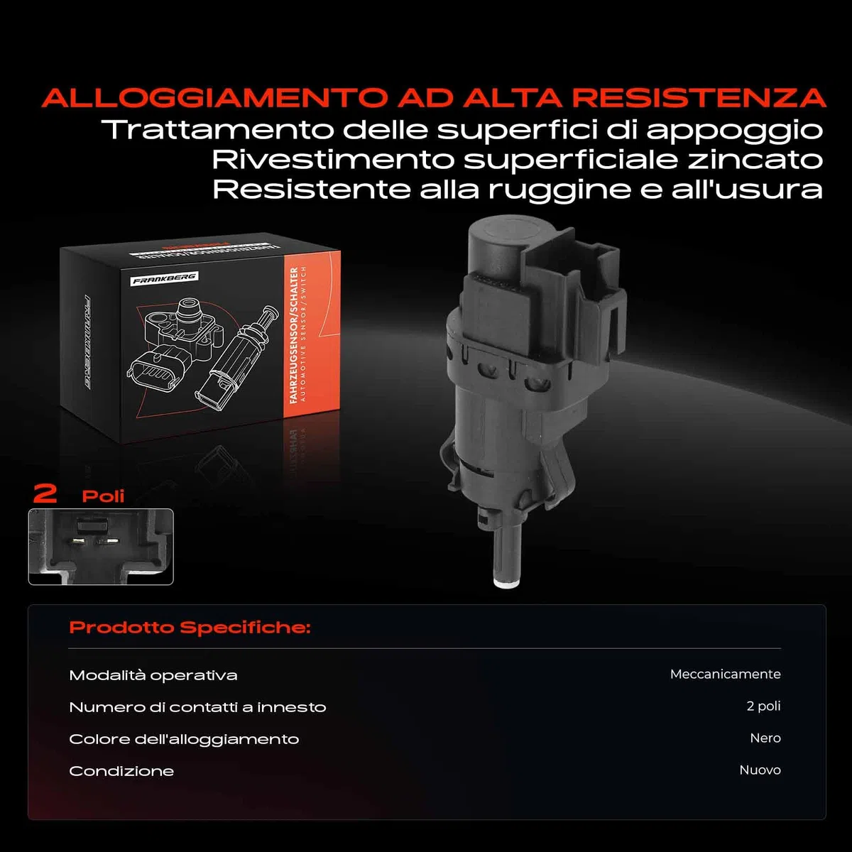 Frankberg Interruttore luci di stop 2-Poli Compatibile con Ecosport Fiesta VI CB1 CCN Galaxy WA6 B-Max JK 2 DY Replace# 3M5T13480AC