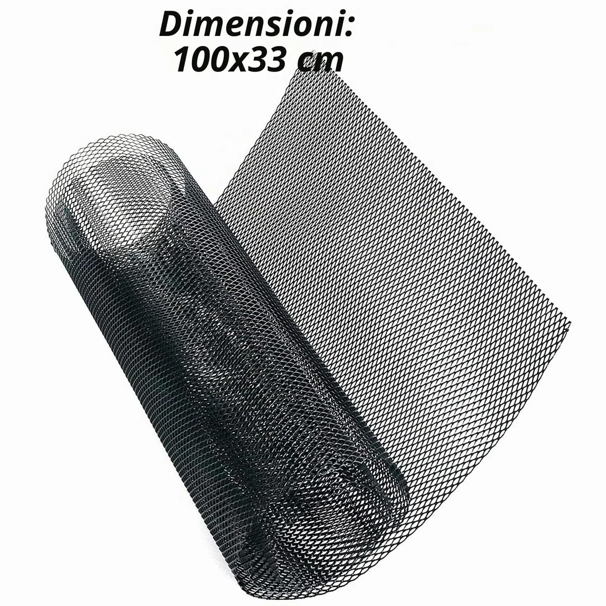 Griglia Auto Griglia Paraurti,Foglio di rete per griglia auto 100 * 33 cm, Universale Griglia Per Auto Ventilazione di alluminio, griglie da 3 x 6 mm + 2 ganci per seggiolino (nero)