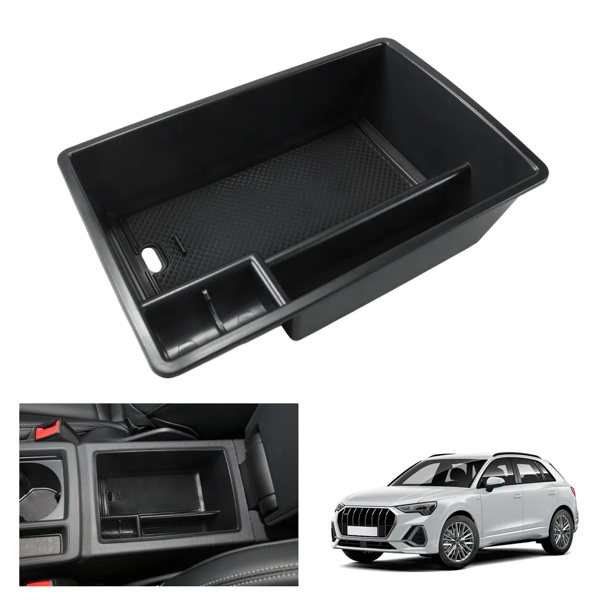 GAFAT Compatibile con Audi Q3 F3 2019-2024 2025 Contenitore per Console Centrale, Q3 Sportback S-Line RS Q3 Organizer per Braccioli, Vano Portaoggetti, Accessori Q3 F3 (Nero)