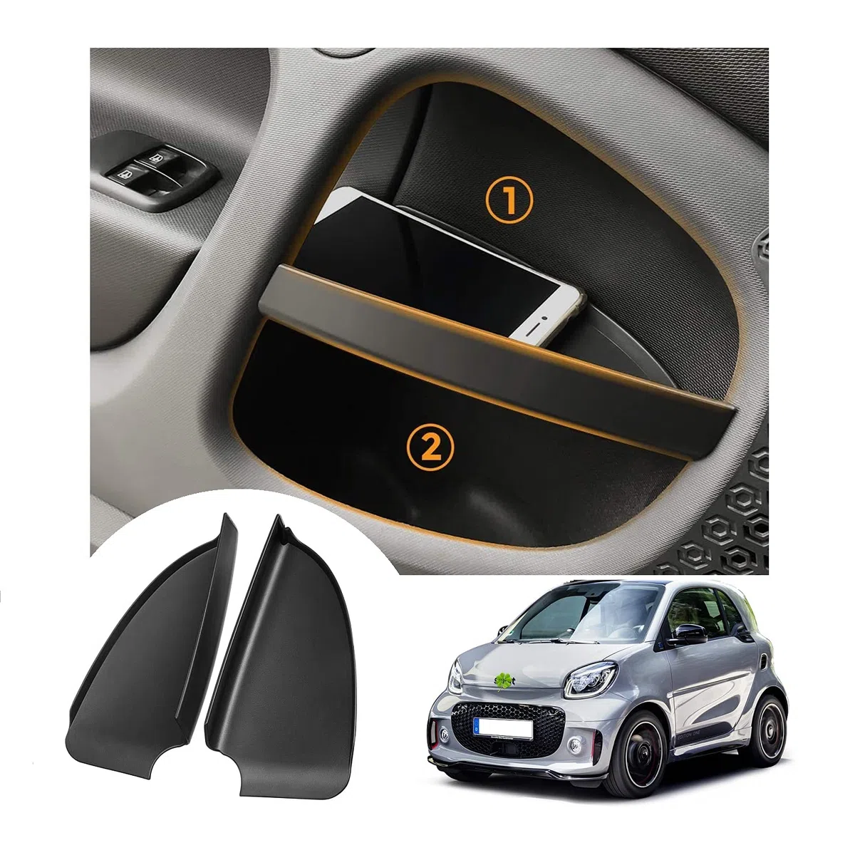 RUIYA 2 Pezzi Auto Porta Maniglia Immagazzinaggio Scatola per M*ercedes Smart Fortwo C453 2014-2019, Car Handle Organizer Maniglia Porta Braccioli Scatola di Immagazzinaggio Smart Fortwo accessori