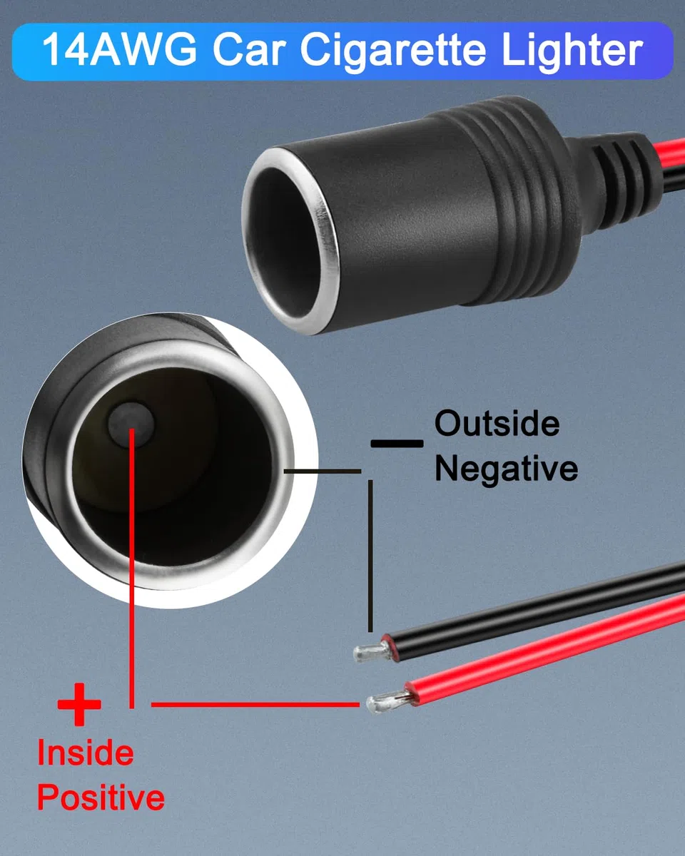 3 prese femmina per accendisigari da 14 AWG con cavo placcato in stagno, 12 V 24 V, cavo di alimentazione universale per riparazione e sostituzione dell'accendisigari dell'auto, 30 cm
