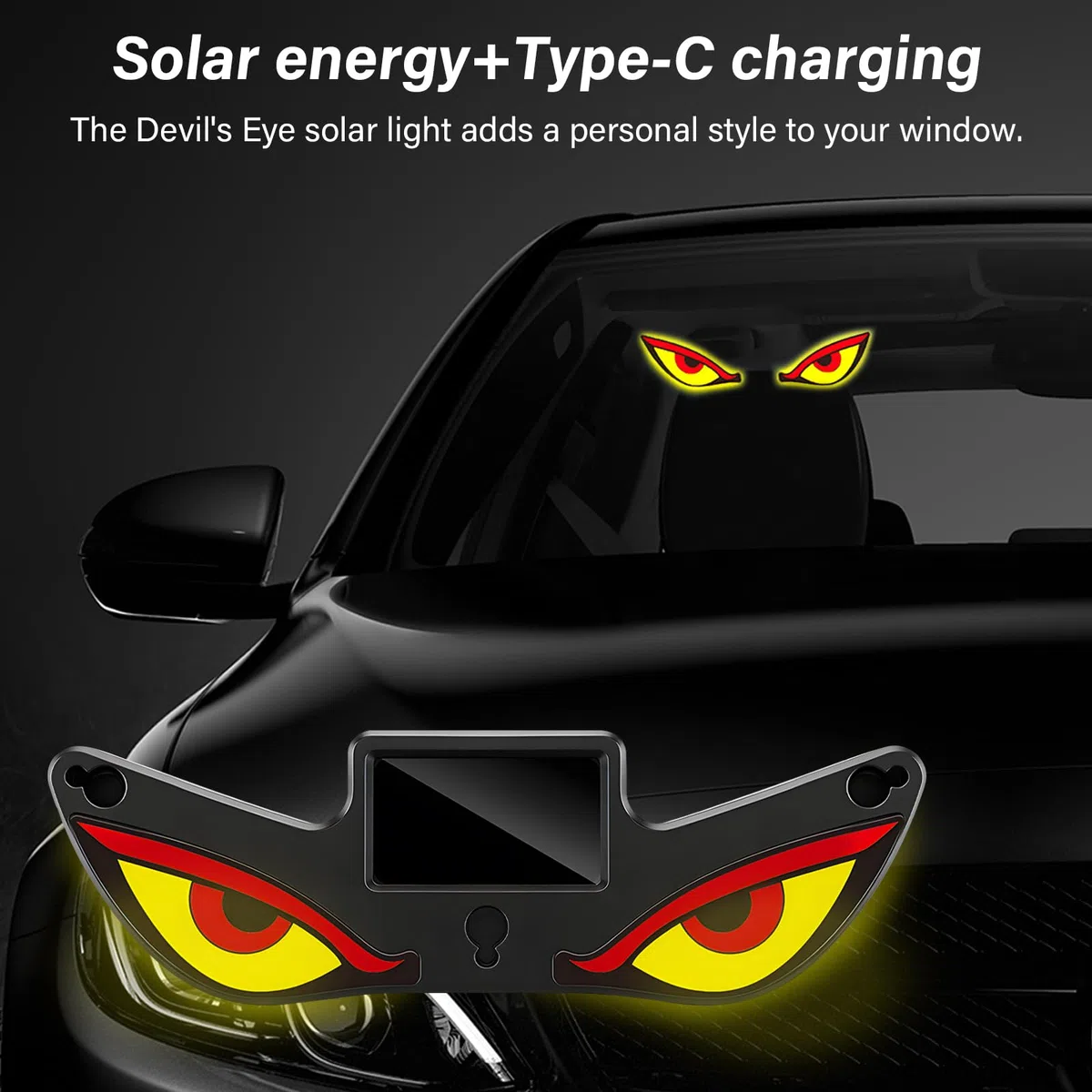 2 Pezzi Solar Demon Eye LED per Auto, LED Dinamici con 5 Modalità | Luci Occhi Demonio;Luce Finestra Auto a Energia Solare;Impermeabile Decorazione Parabrezza per SUV Camion Tuning