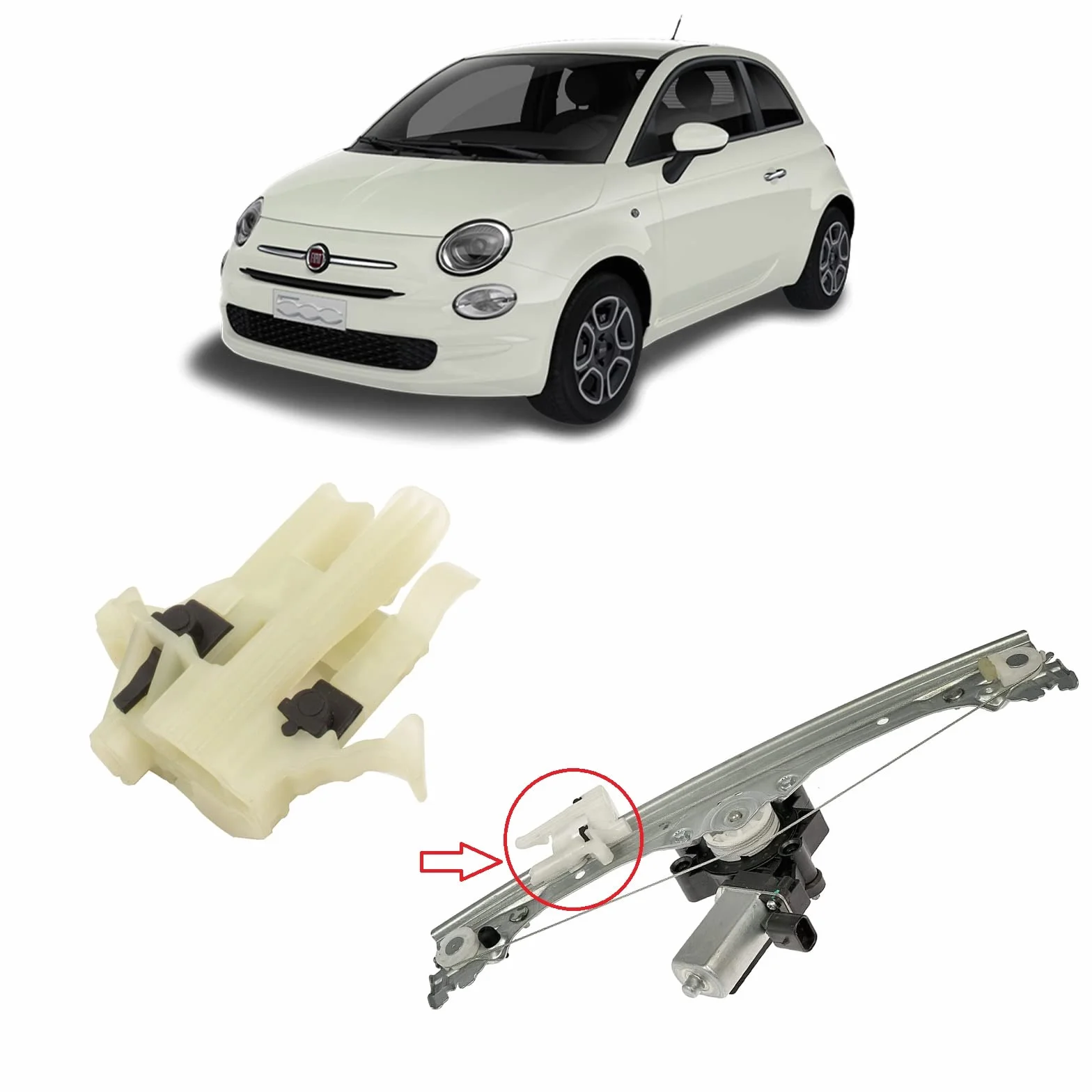 Twowinds - Clip Alzacristallo 68070267AE Compatibile con Fiat 500 (2007-2022) 500C (2009-2022) - Porta Anteriore Sinistra (lato conducente) - 68070267AA - Regolatore di Finestrini