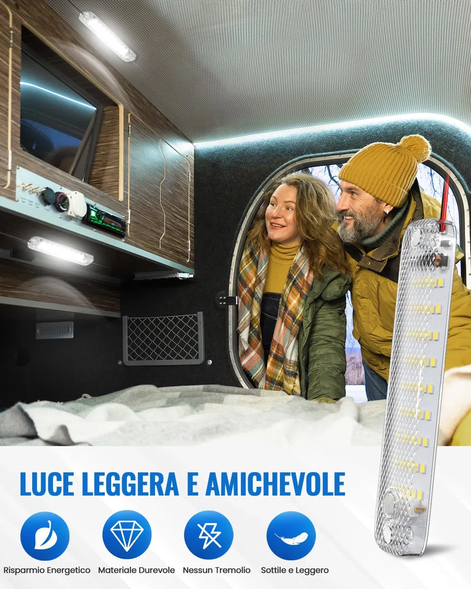 Luxvista Barra Luminosa LED 12V, Luci LED 12V per Furgone, 36 LED per Auto Interni con Interruttore ON/OFF per Camion Camper Furgone Barca Cucina, 6000K (4 Pezzi)