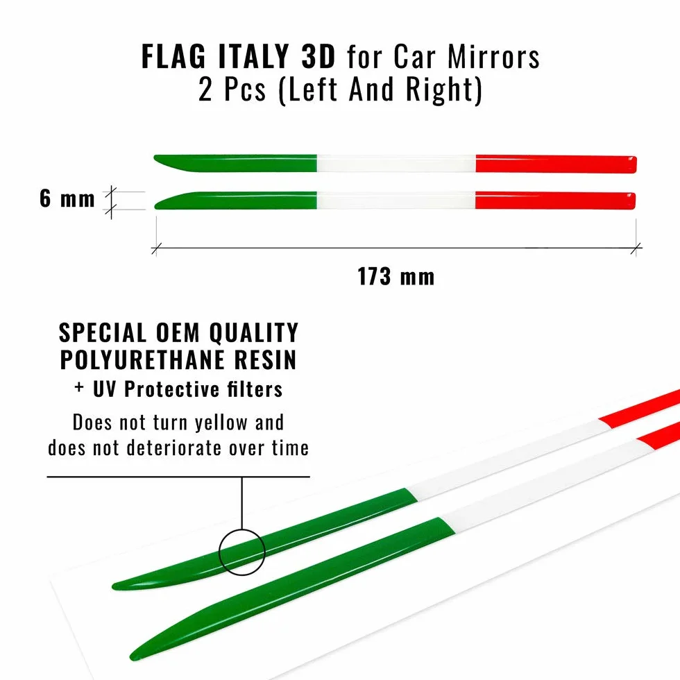 Stripes Strisce Adesive 3D Tricolore Italia Sagomate per Specchietti Alfa Stelvio
