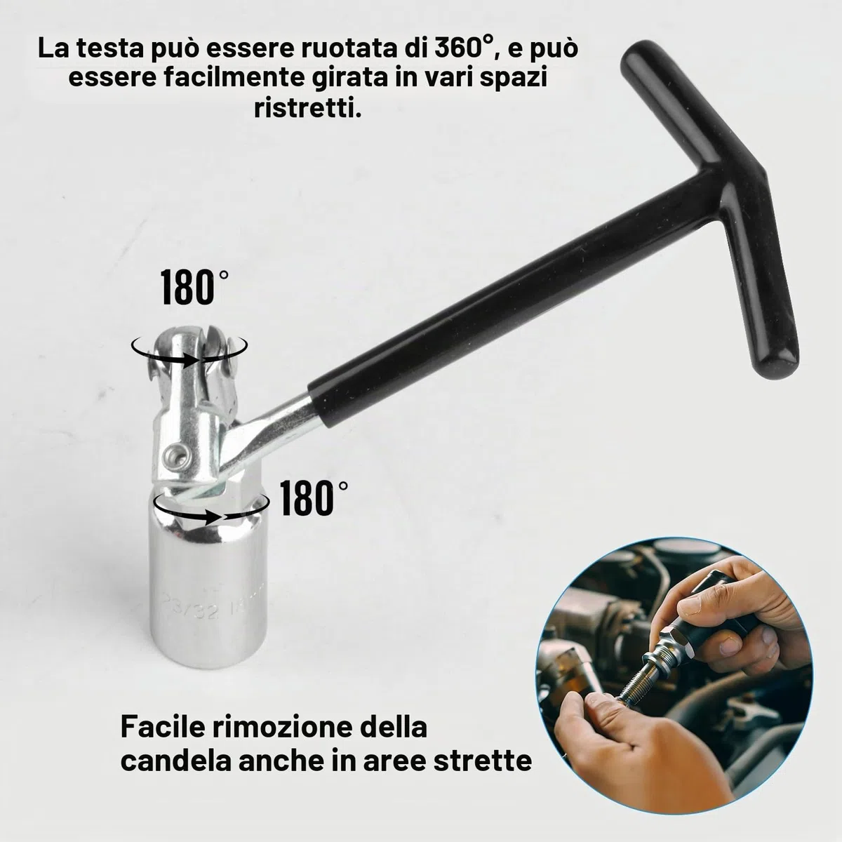 Set di 4 chiavi per candele di accensione, universale, con impugnatura a T, 16 mm, 18 mm, 21 mm, per auto, moto, candele di accensione
