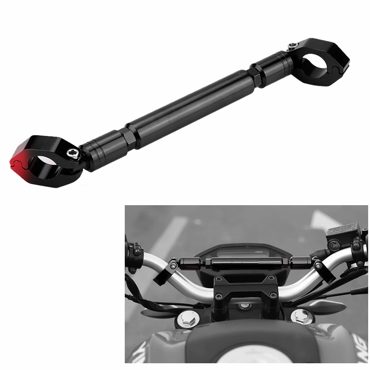 Barra Trasversale per Manubrio Bilanciato per Moto, Lega di Alluminio Resistente, Design Alla Moda, Diametro Universale 22 Mm, Compatibile con Supporto per Telefono (BLACK #02)
