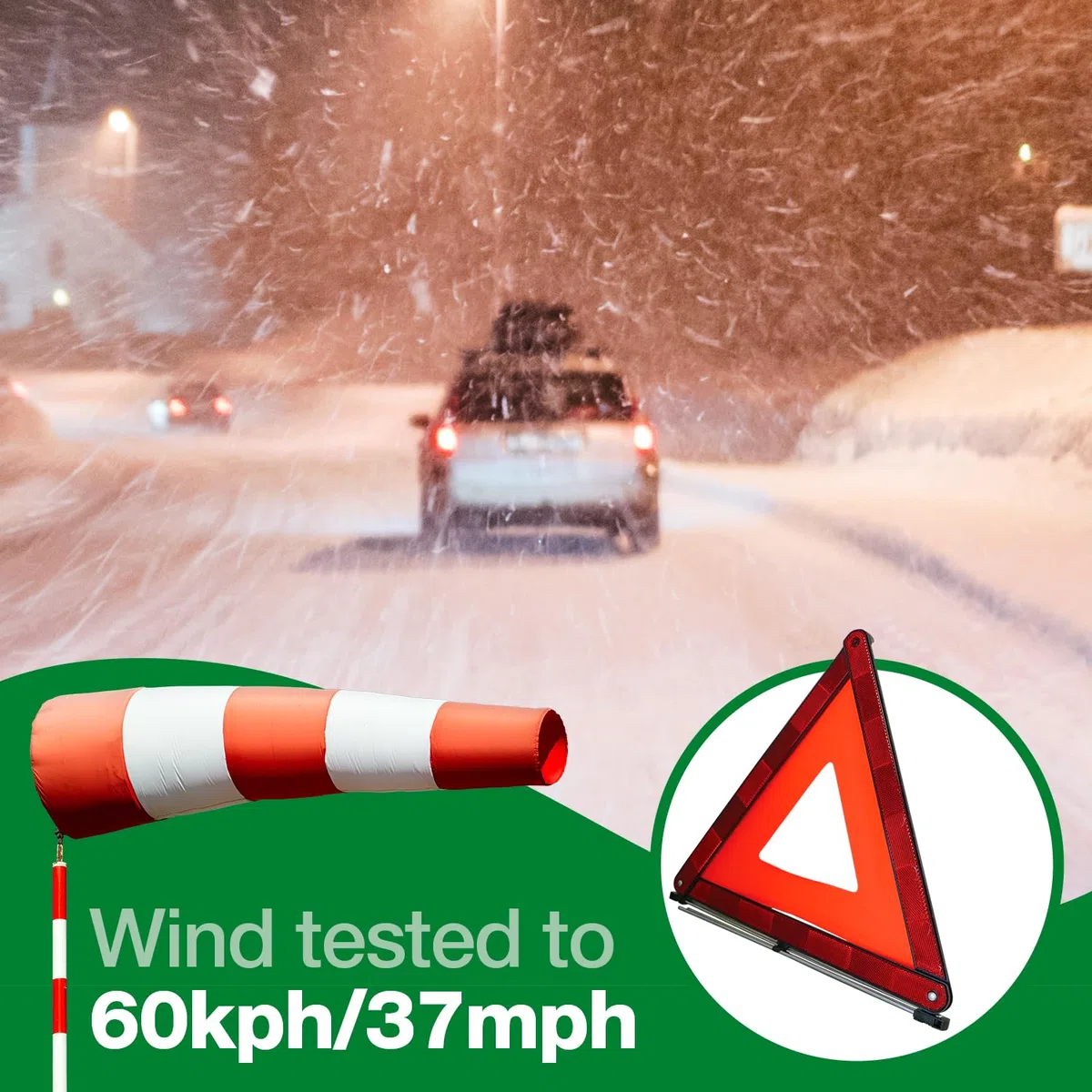 HypaDrive - Triangolo di sicurezza per guasti stradali, pieghevole, testato dal vento con custodia