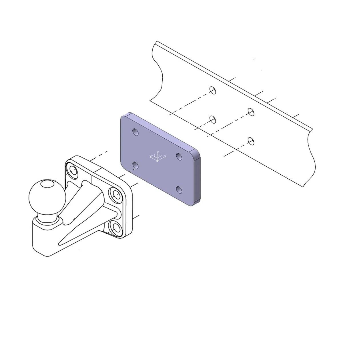 AHAKA Piastra distanziatrice 12 mm per gancio di traino a flangia, cavalletto 83 x 56 mm, adatta per tutte le teste a sfera con foro 83 x 56 mm, in acciaio per costruzioni, nero opaco