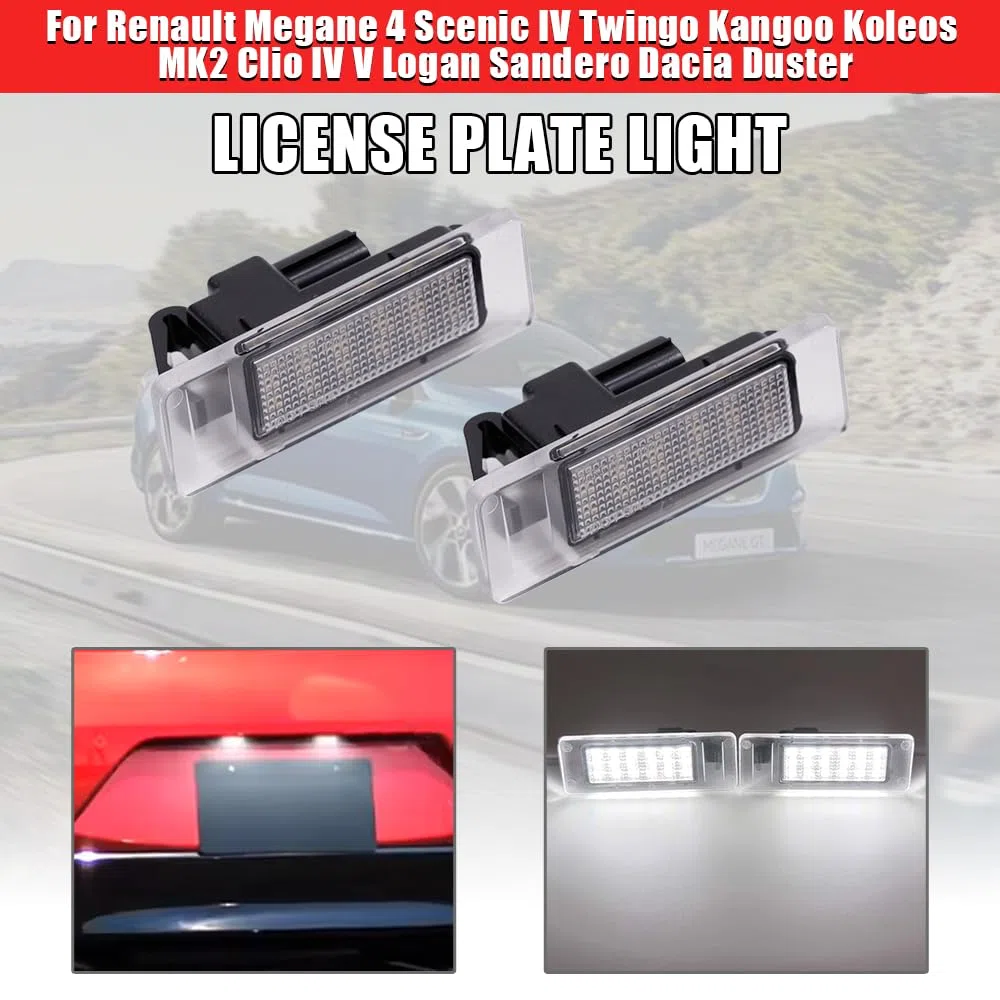 2 PZ LED Licenza Numero Targa Luce Per Renault Megane 4 Scenic IV Twingo Kangoo Koleos MK2 Clio IV V Logan Sandero Dacia Duster Luci Targa per Auto
