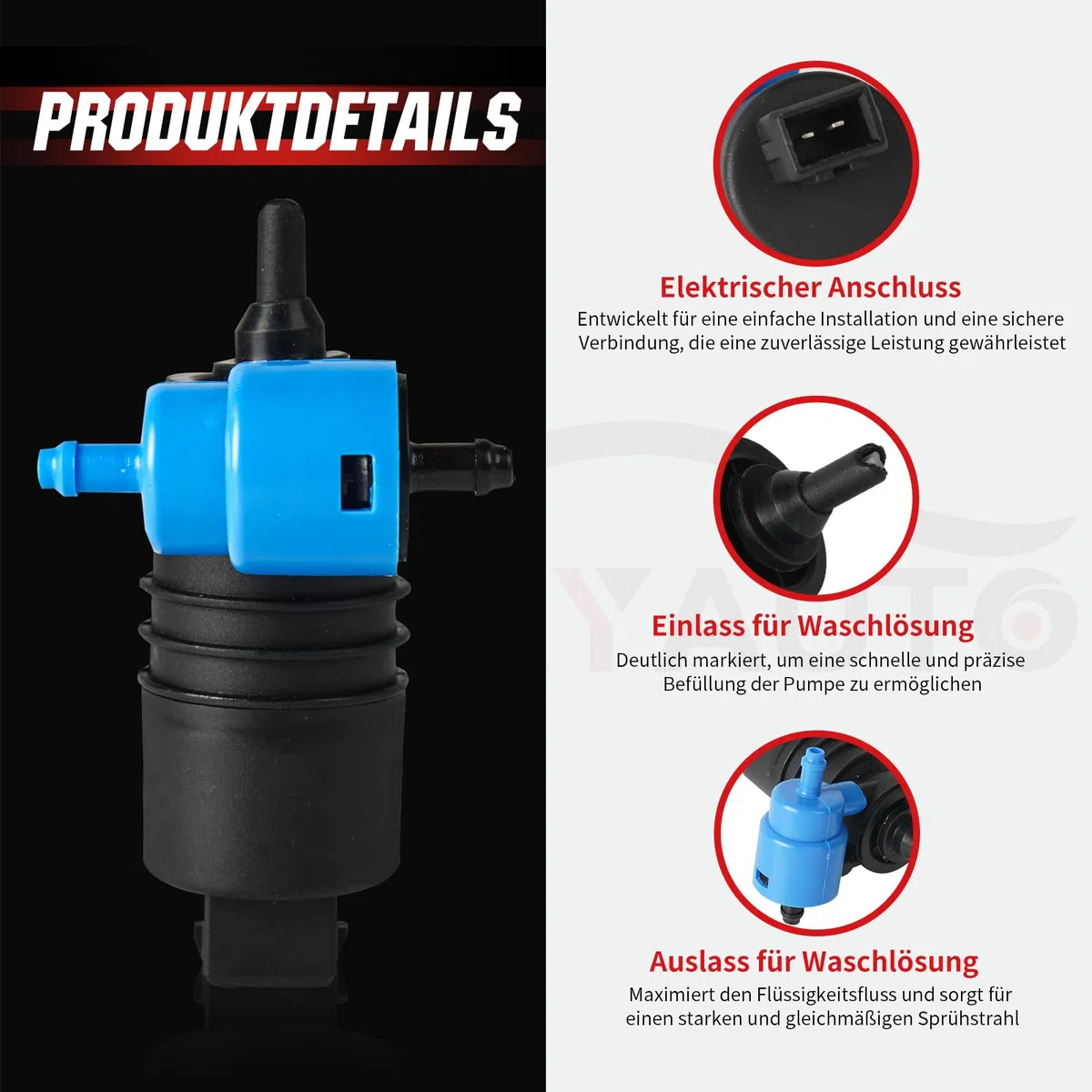 Pompa dell'acqua di lavaggio compatibile con Astra G, Astra H, Corsa B, Corsa C, Corsa D, Meriva X03, Zafira A, Zafira B, Transporter IV, OTUAYAUTO Pompa per lavavetri